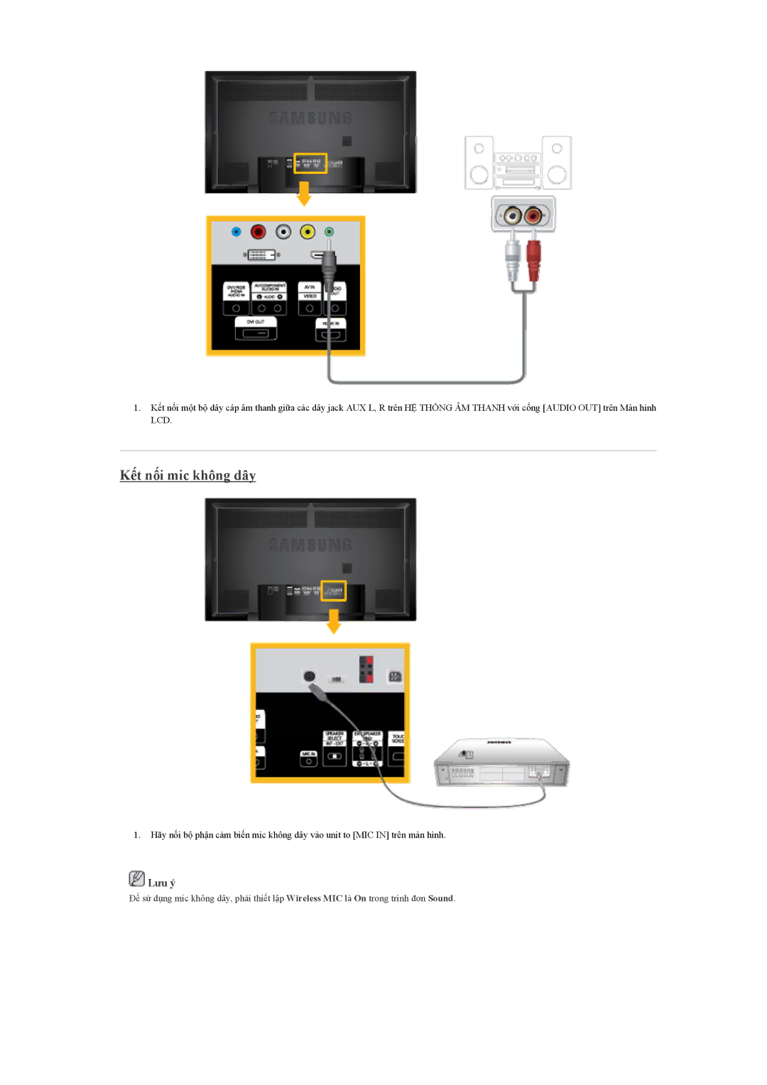 Samsung LH65TCQMBC/XS, LH65TCQMBC/XY manual Kết nối mic không dây 