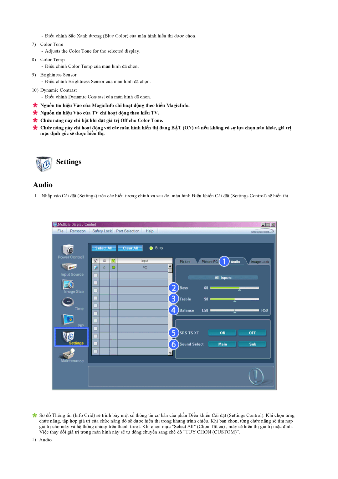 Samsung LH65TCQMBC/XS, LH65TCQMBC/XY manual Settings Audio 