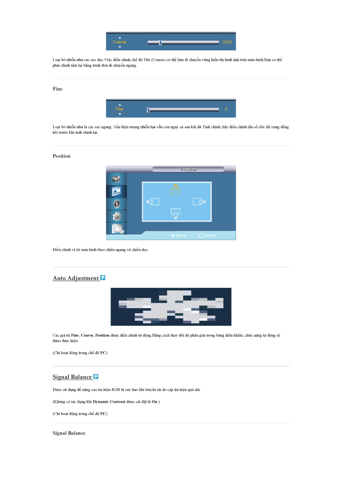 Samsung LH65TCQMBC/XS, LH65TCQMBC/XY manual Auto Adjustment, Signal Balance, Fine 