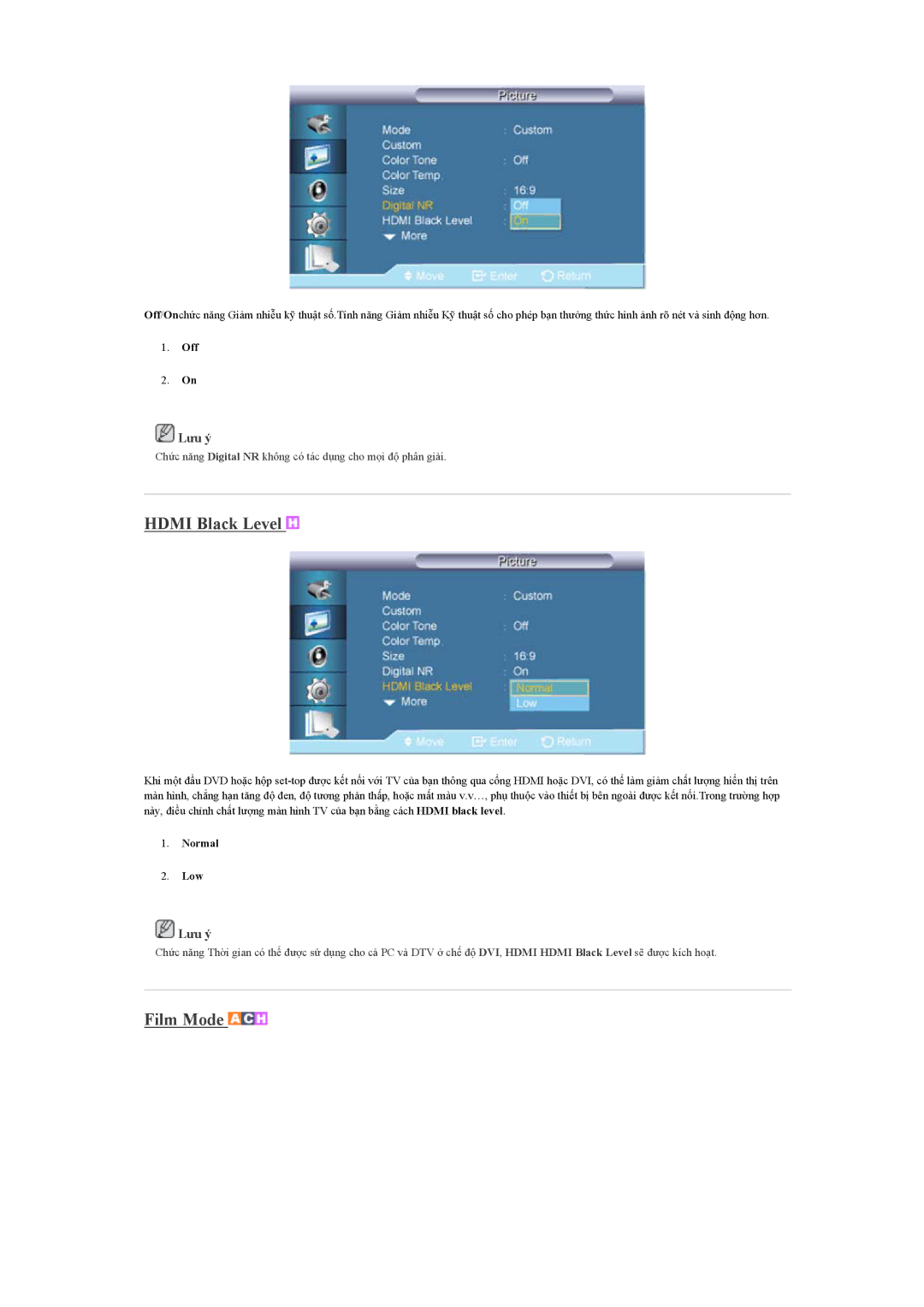 Samsung LH65TCQMBC/XS, LH65TCQMBC/XY manual Hdmi Black Level, Film Mode 