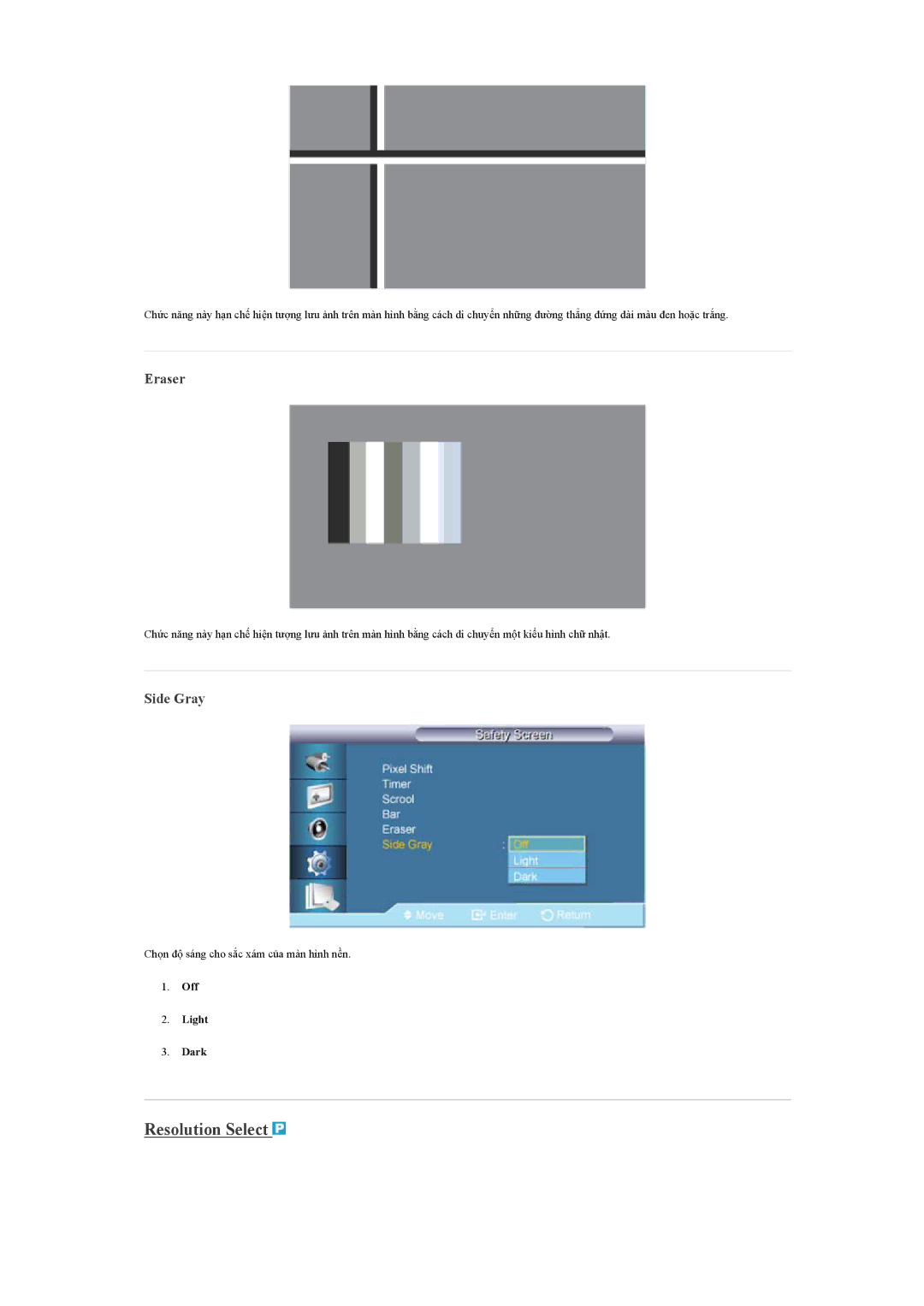 Samsung LH65TCQMBC/XY, LH65TCQMBC/XS manual Resolution Select, Eraser, Side Gray 