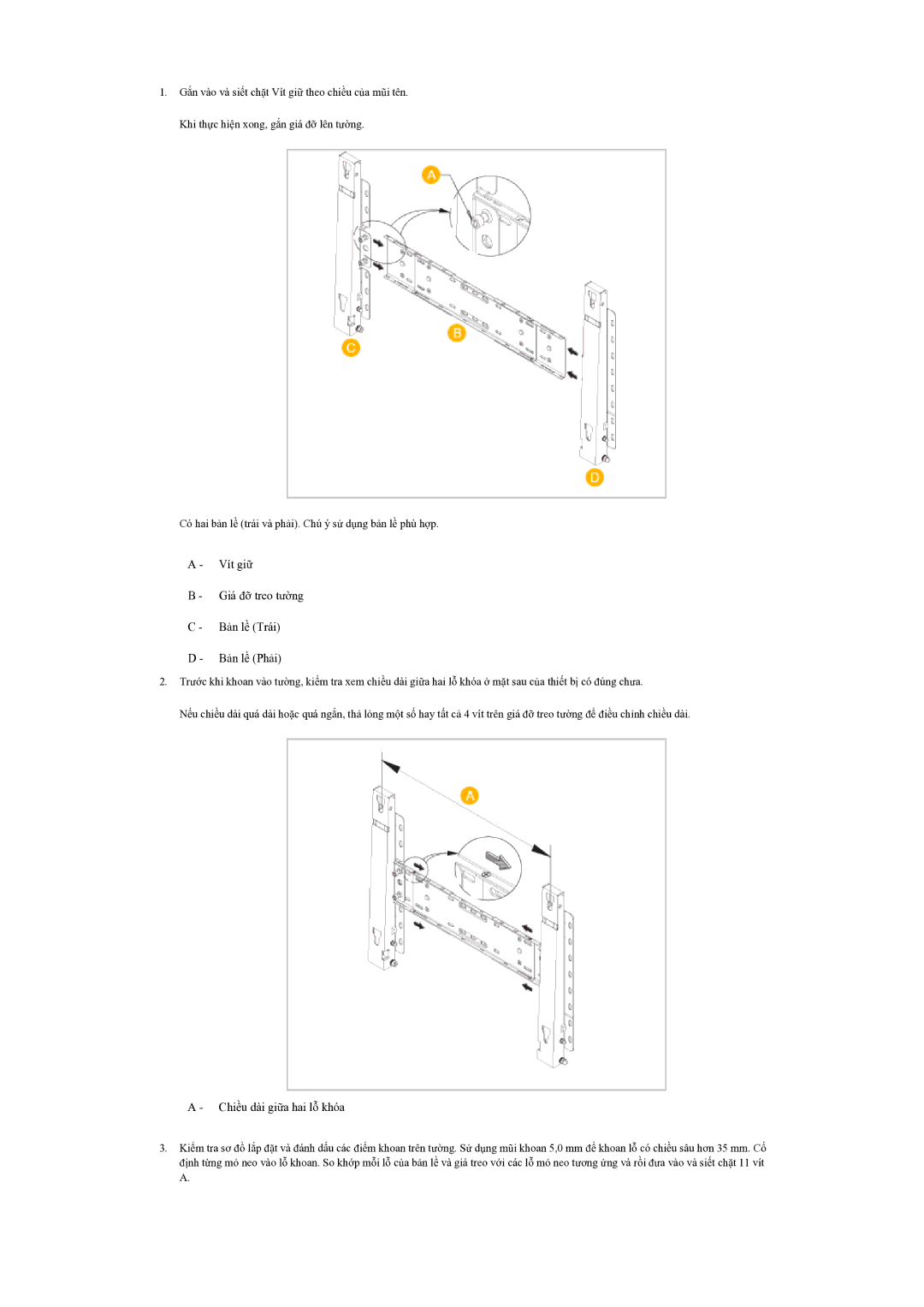 Samsung LH70BVPLBF/EN manual Vít giữ Giá đỡ treo tường Bản lề Trái Bản lề Phải 