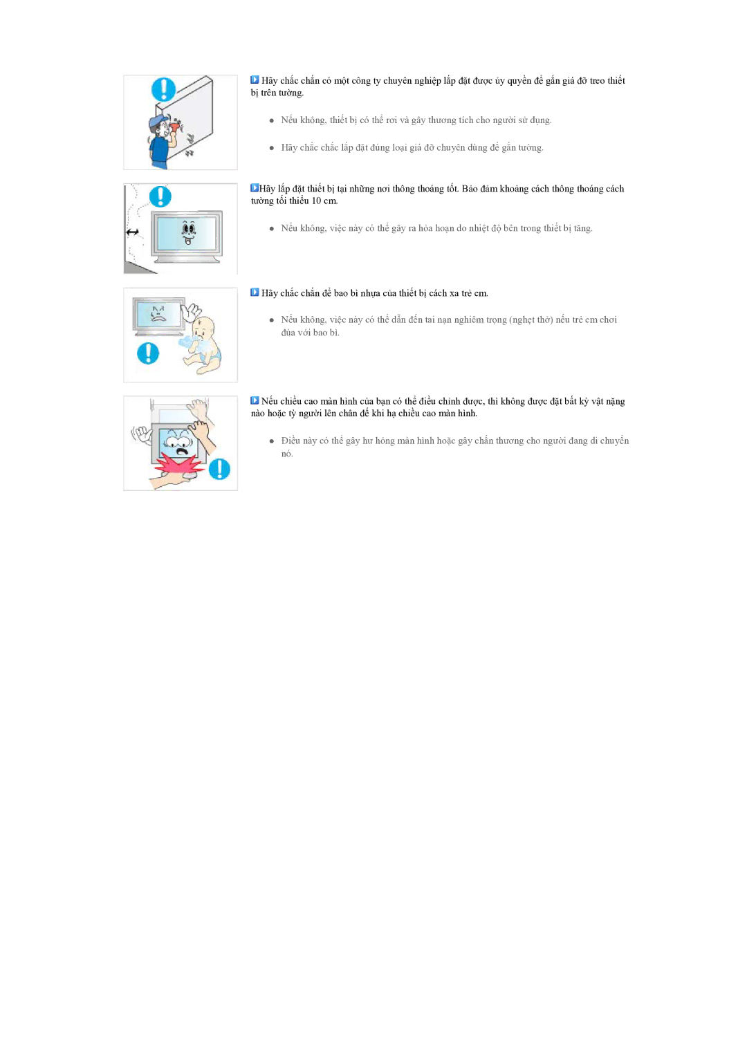 Samsung LH70BVPLBF/EN manual Hãy chắc chắn để bao bì nhựa của thiết bị cách xa trẻ em 