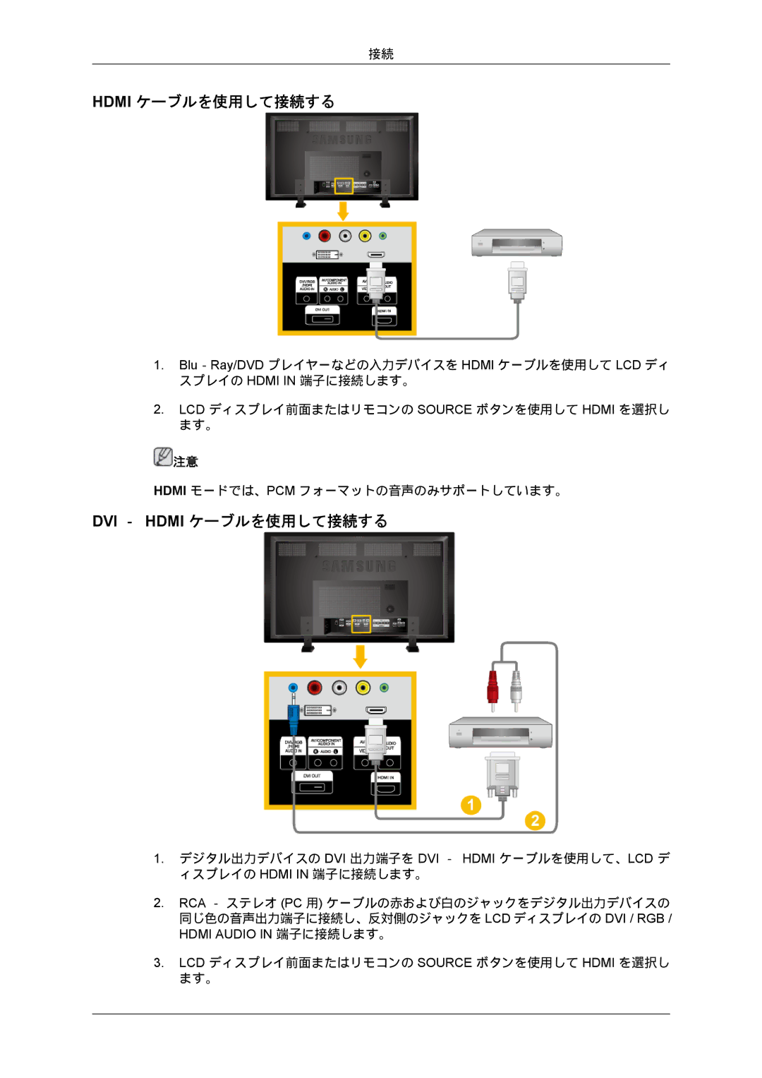 Samsung LH70BVPLBF/XJ, LH70BVTLBF/XJ manual DVI ‐ Hdmi ケーブルを使用して接続する 