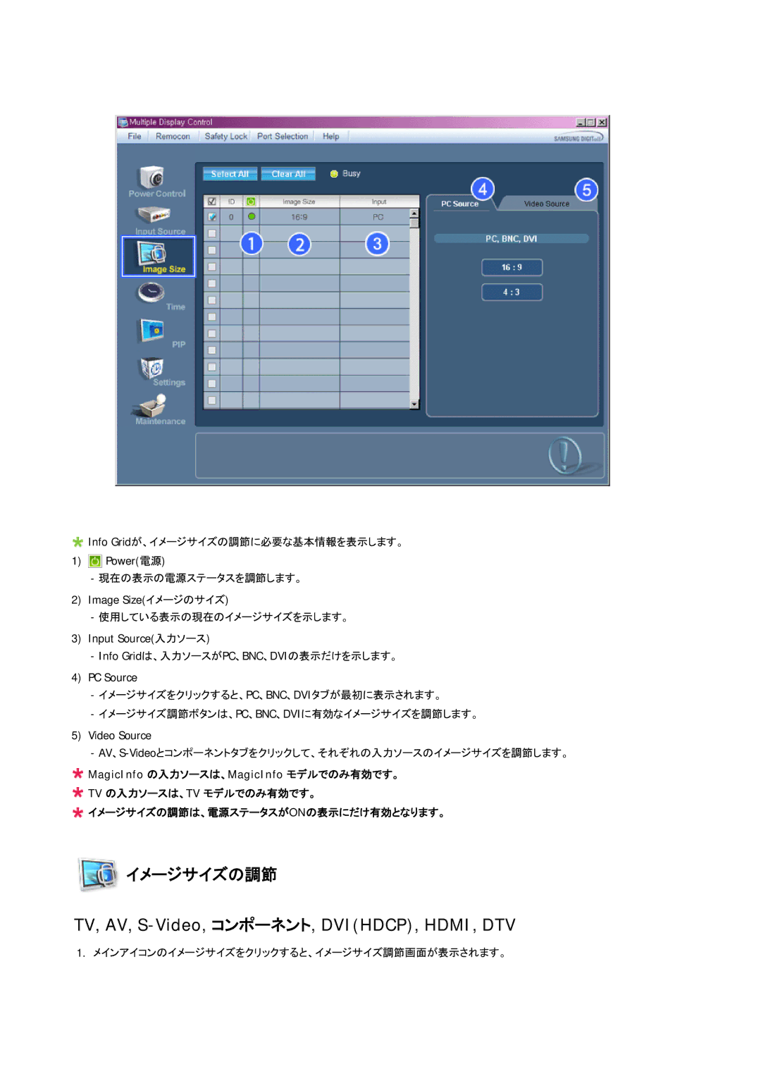 Samsung LH70BVPLBF/XJ, LH70BVTLBF/XJ manual TV, AV, S-Video, コンポーネント, DVIHDCP, HDMI, DTV 