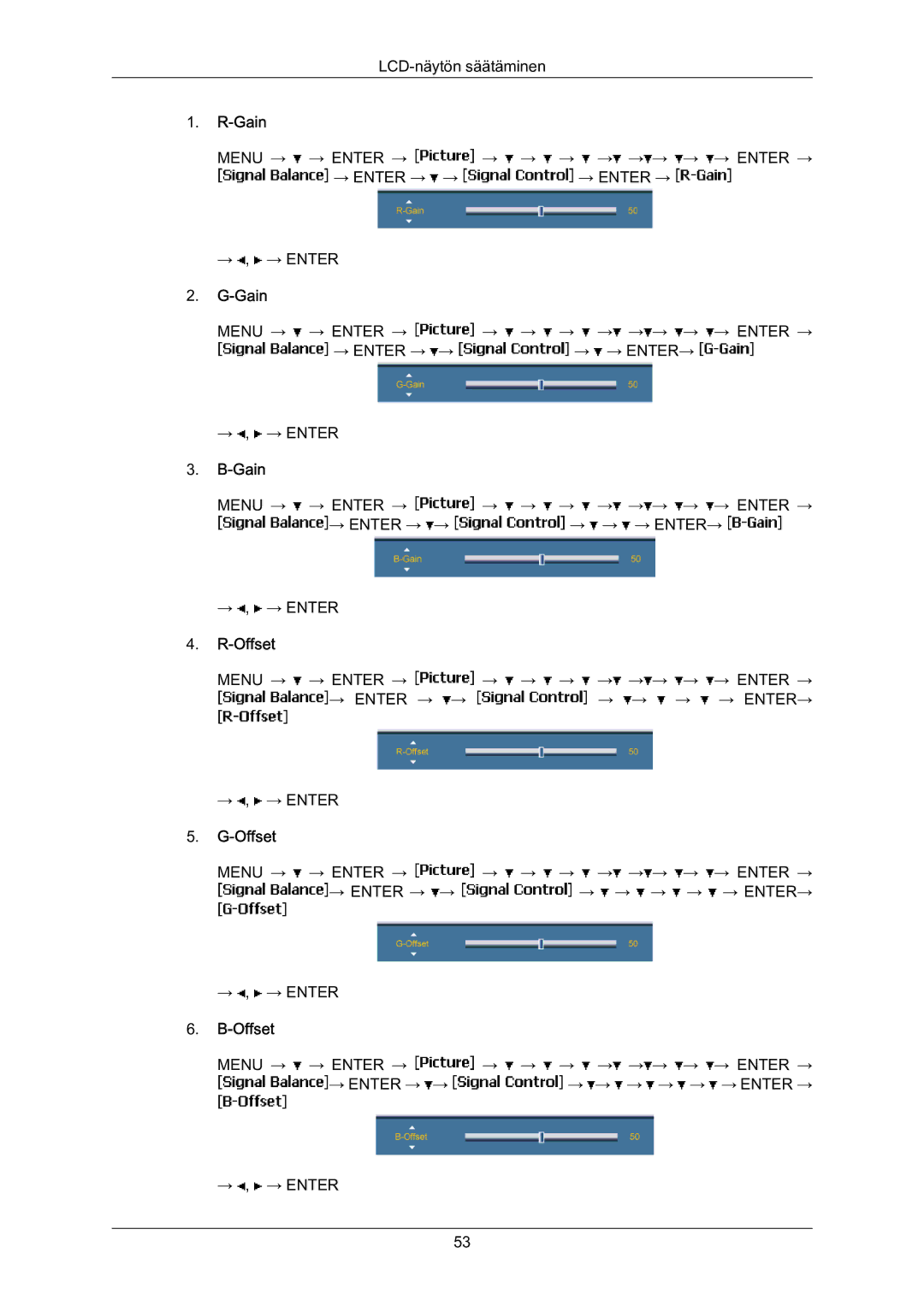 Samsung LH70BVTLBF/EN, LH70BVPLBF/EN manual ‐Gain, ‐Offset 