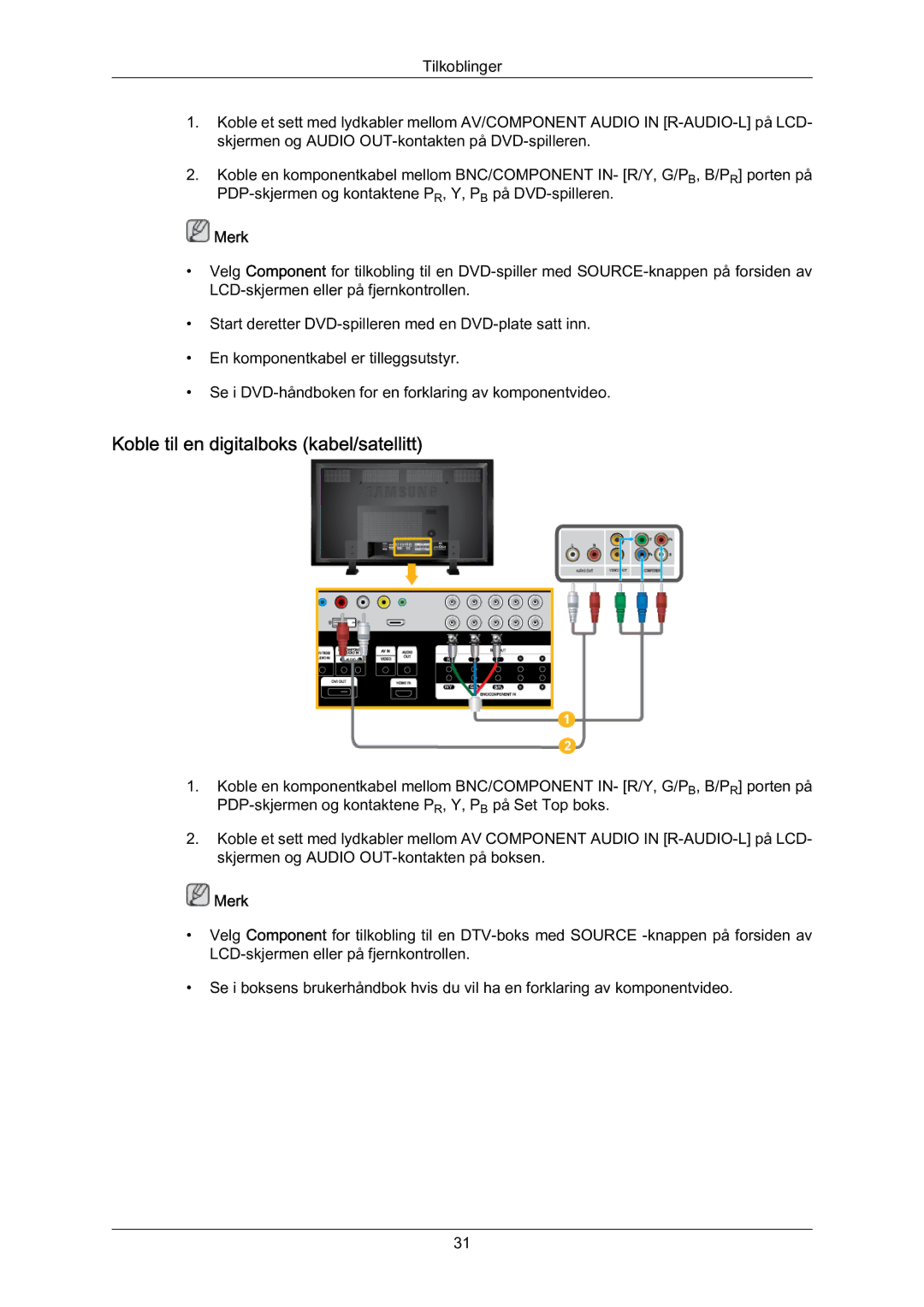 Samsung LH70BVTLBF/EN, LH70BVPLBF/EN manual Koble til en digitalboks kabel/satellitt 