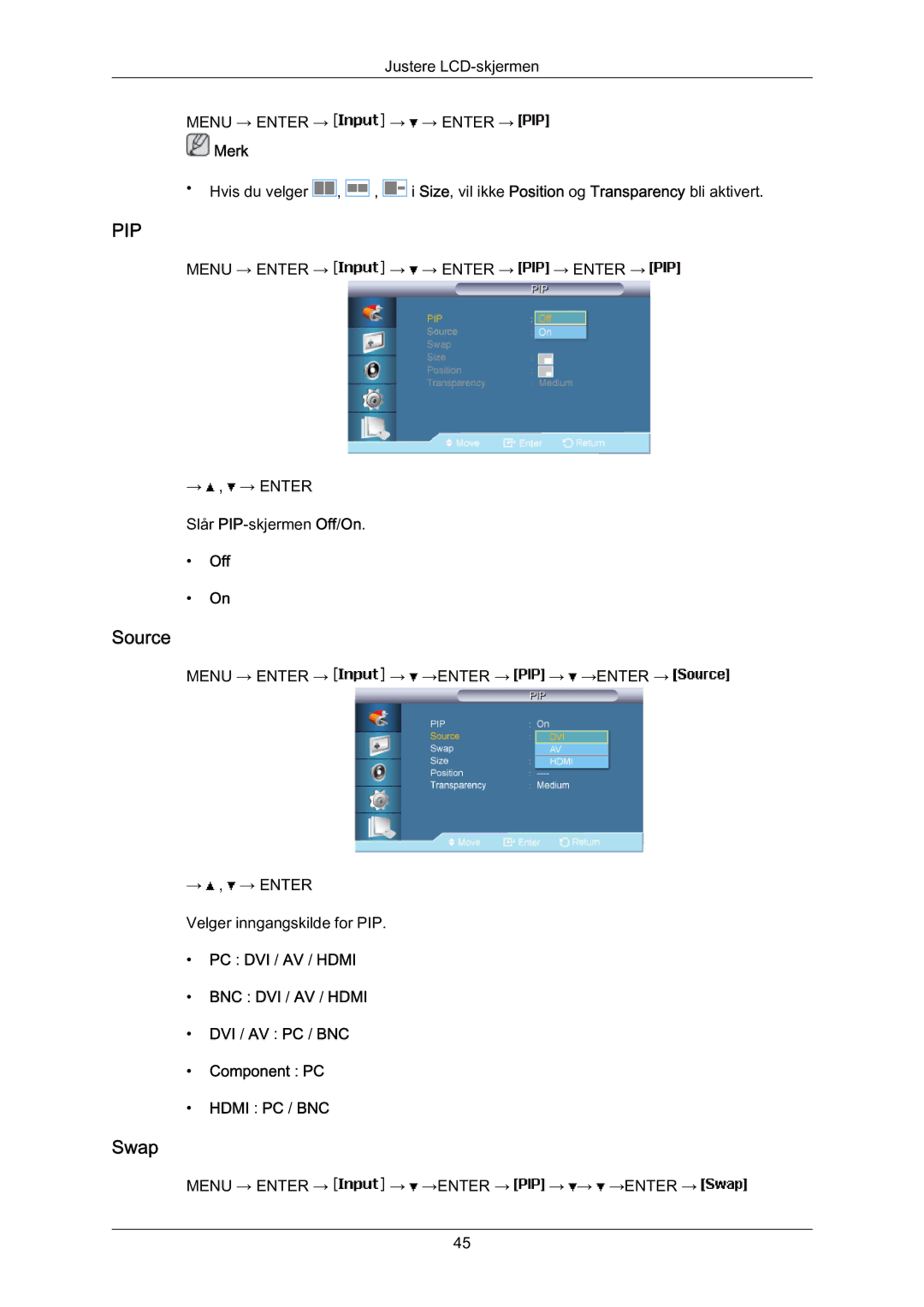 Samsung LH70BVTLBF/EN, LH70BVPLBF/EN manual Source, Swap, Off 