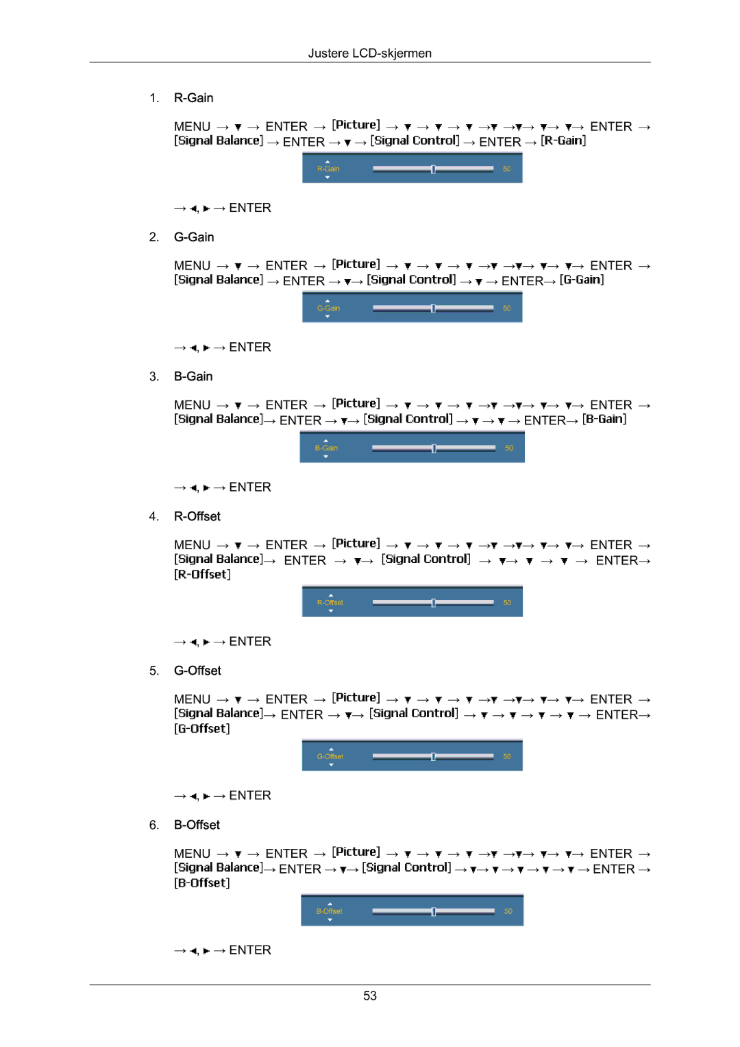 Samsung LH70BVTLBF/EN, LH70BVPLBF/EN manual ‐Gain, ‐Offset 