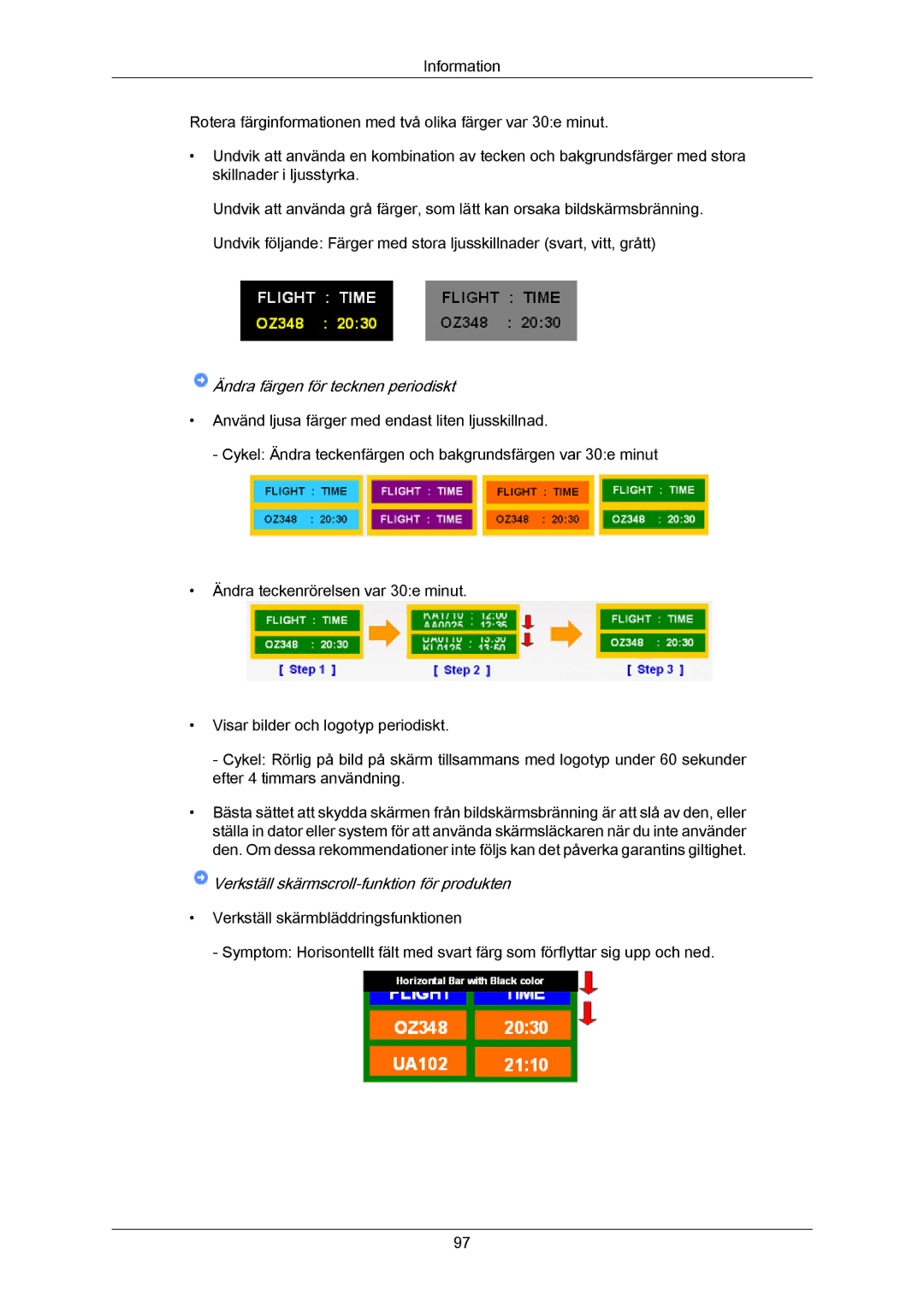 Samsung LH70BVTLBF/EN, LH70BVPLBF/EN manual Ändra färgen för tecknen periodiskt 