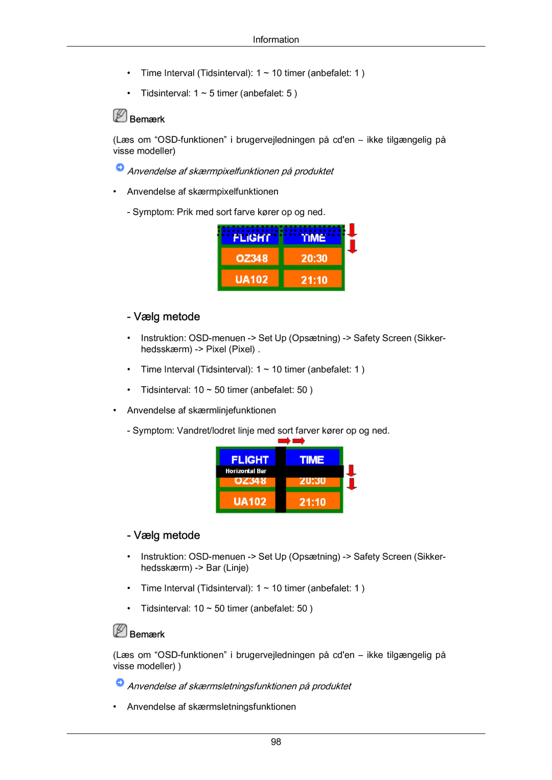 Samsung LH70BVPLBF/EN, LH70BVTLBF/EN manual Anvendelse af skærmpixelfunktionen på produktet 