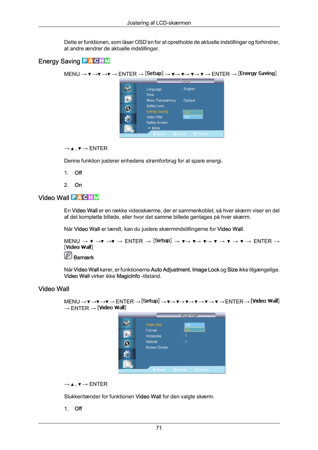 Samsung LH70BVTLBF/EN, LH70BVPLBF/EN manual Energy Saving, Video Wall 