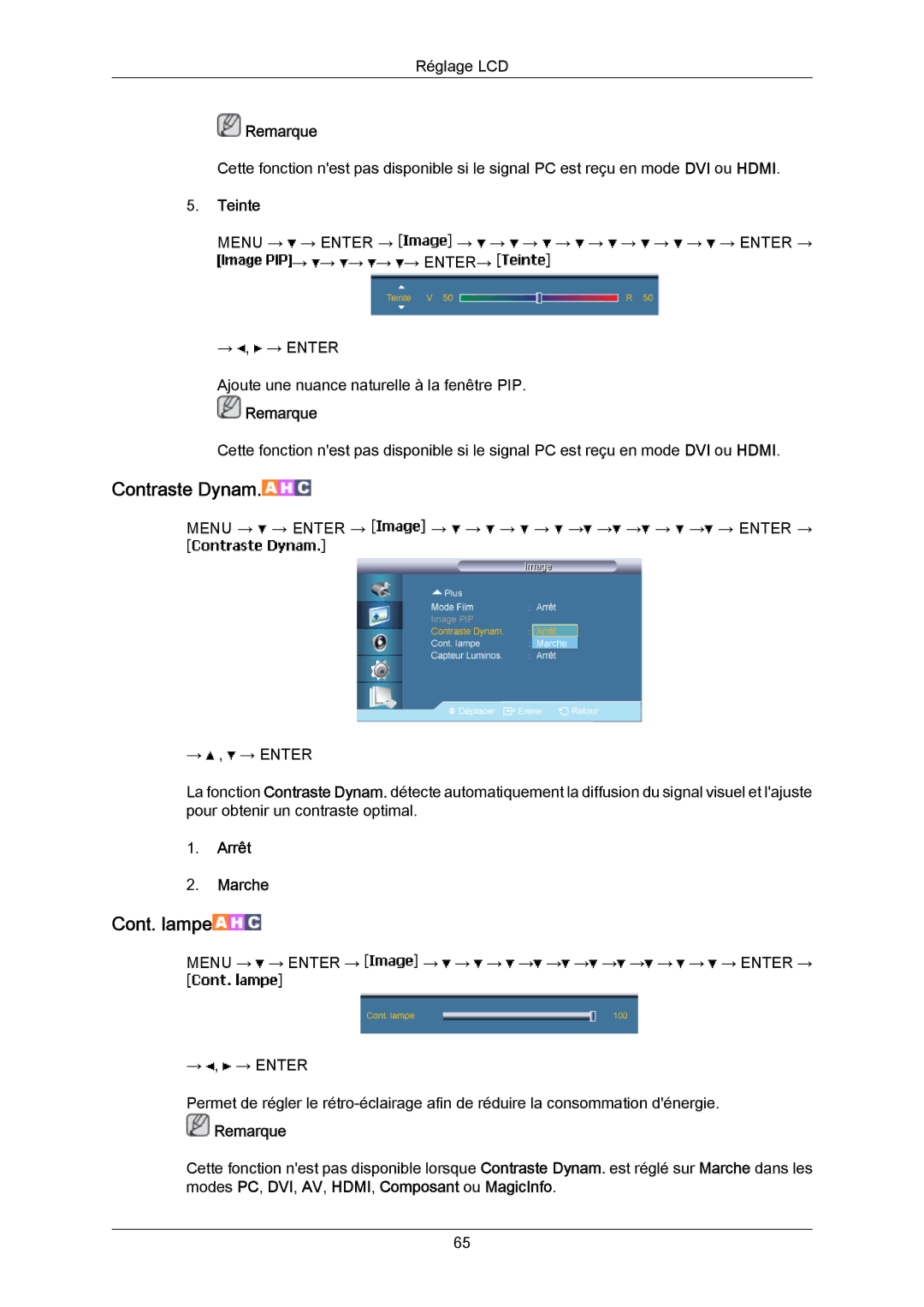 Samsung LH70BVSLBF/EN, LH70BVTLBF/EN, LH70BVPLBF/EN manual Contraste Dynam 