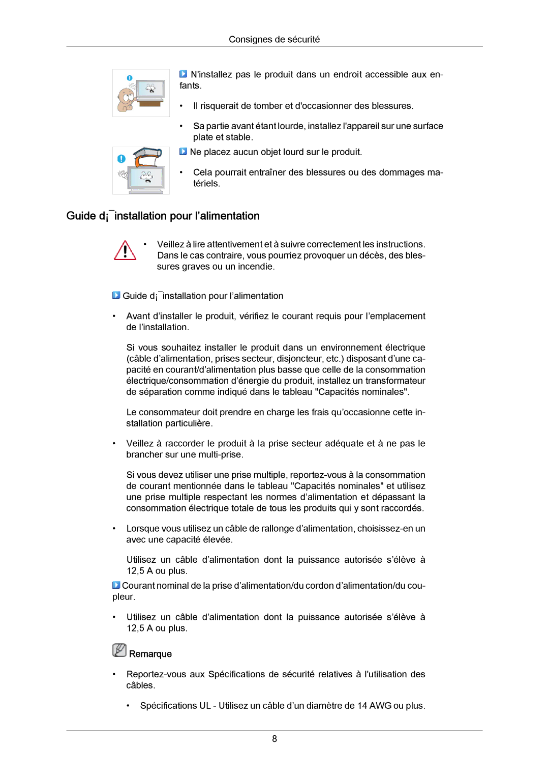 Samsung LH70BVTLBF/EN, LH70BVSLBF/EN, LH70BVPLBF/EN manual Guide d¡¯installation pour l’alimentation, Remarque 