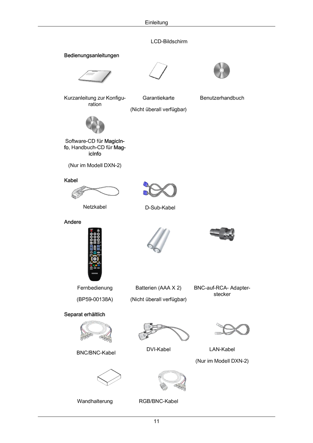 Samsung LH70BVTLBF/EN, LH70BVSLBF/EN, LH70BVPLBF/EN manual Bedienungsanleitungen, Kabel, Andere, Separat erhältlich 