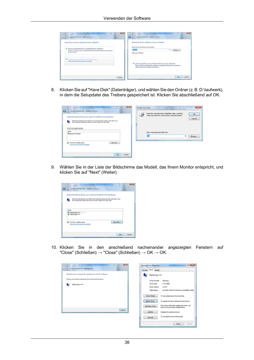 Samsung LH70BVTLBF/EN, LH70BVSLBF/EN, LH70BVPLBF/EN manual Verwenden der Software 