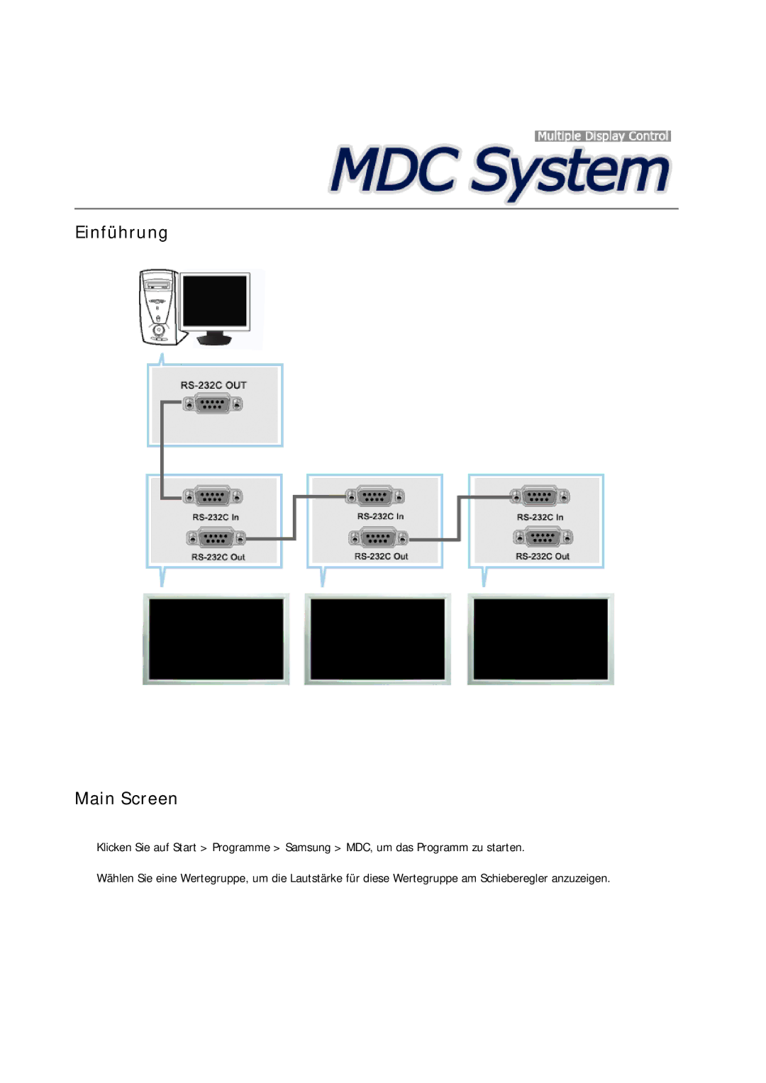 Samsung LH70BVPLBF/EN, LH70BVTLBF/EN, LH70BVSLBF/EN manual Einführung Main Screen 