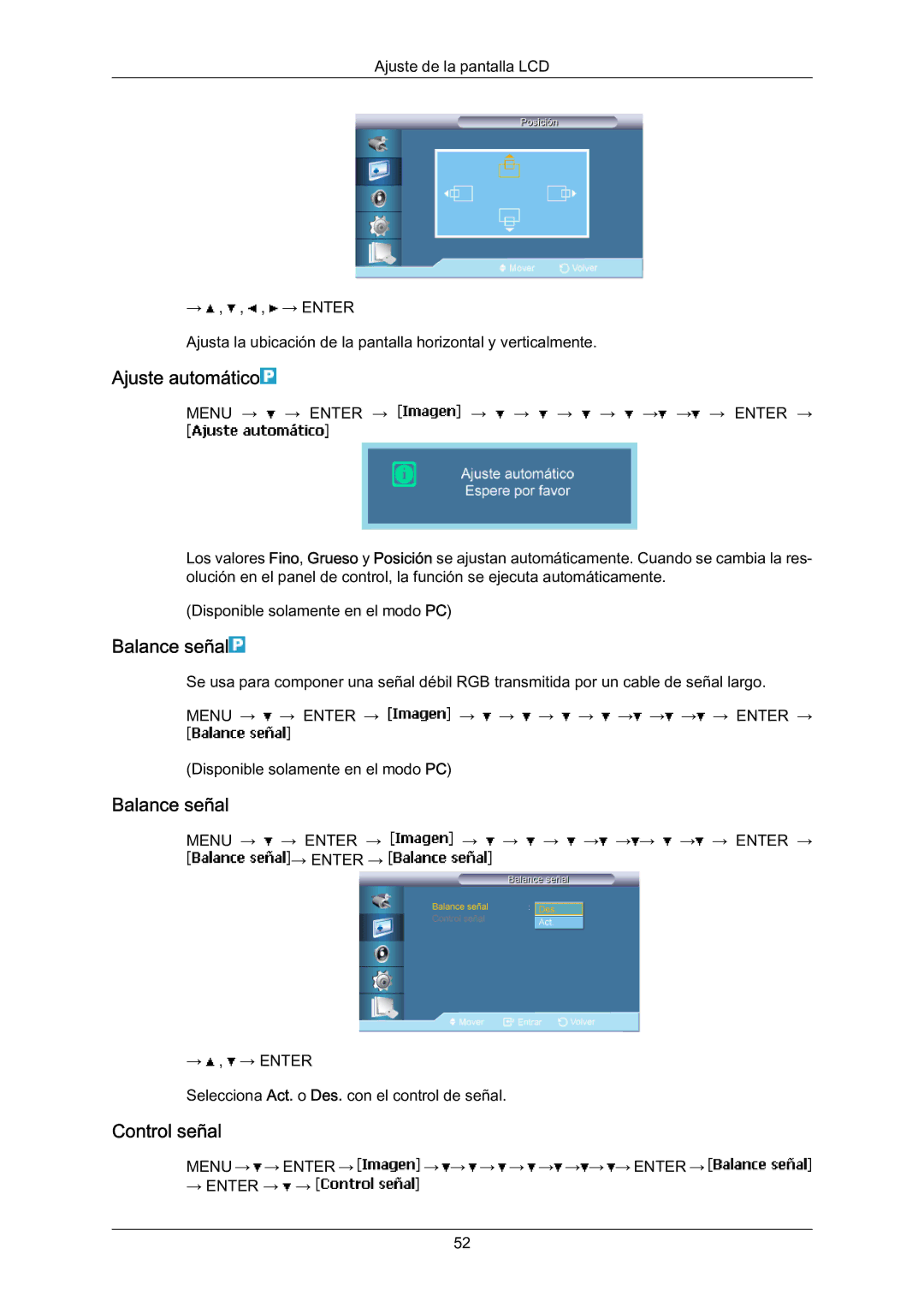 Samsung LH70BVTLBF/EN, LH70BVSLBF/EN, LH70BVPLBF/EN manual Ajuste automático, Balance señal, Control señal 