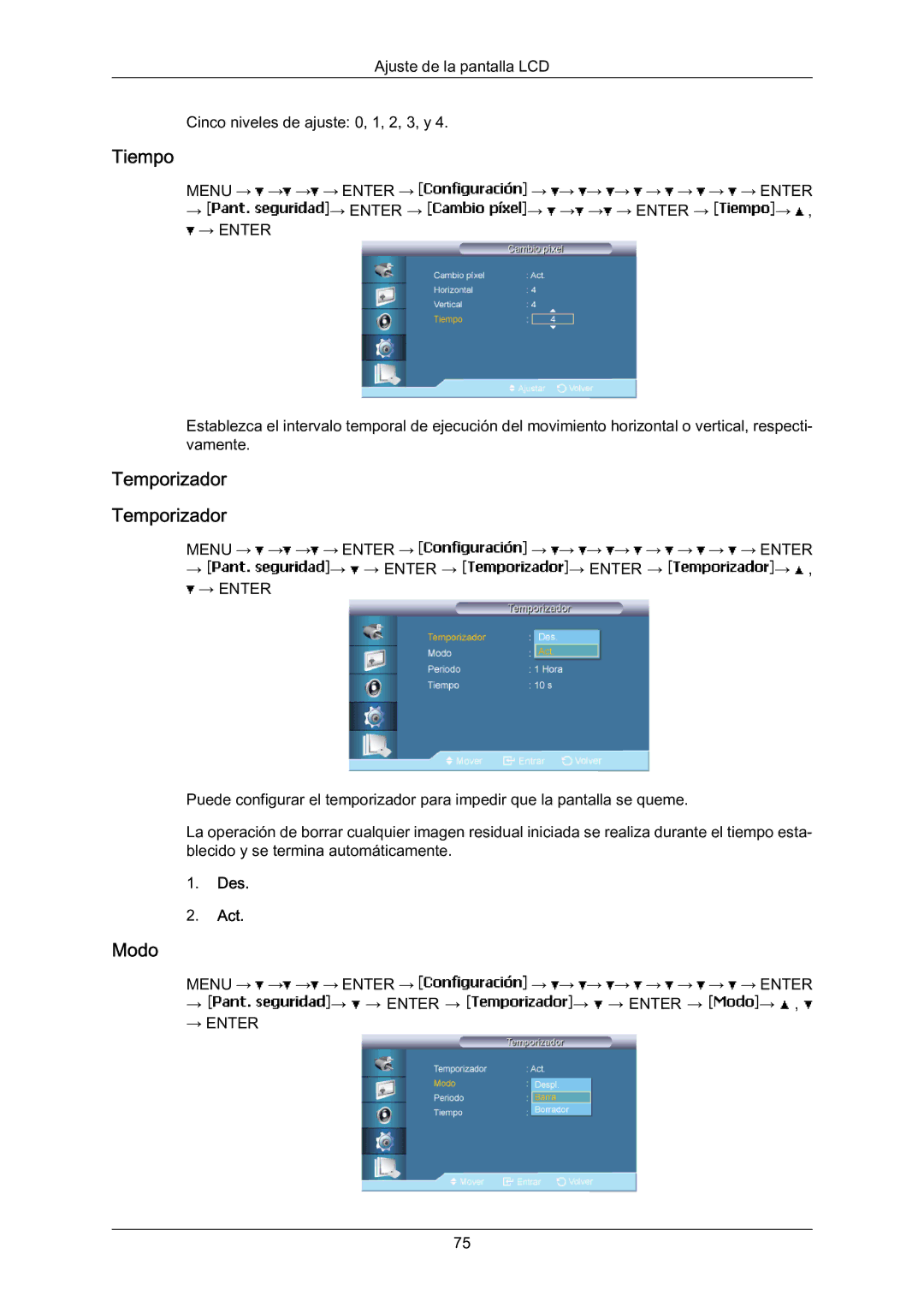 Samsung LH70BVPLBF/EN, LH70BVTLBF/EN, LH70BVSLBF/EN manual Tiempo, Temporizador 