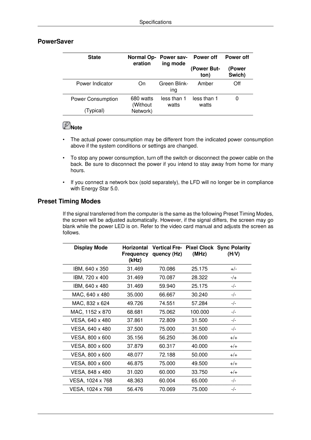 Samsung LH70CSBPLBC/XJ, LH70CSBPLBC/EN manual Preset Timing Modes 