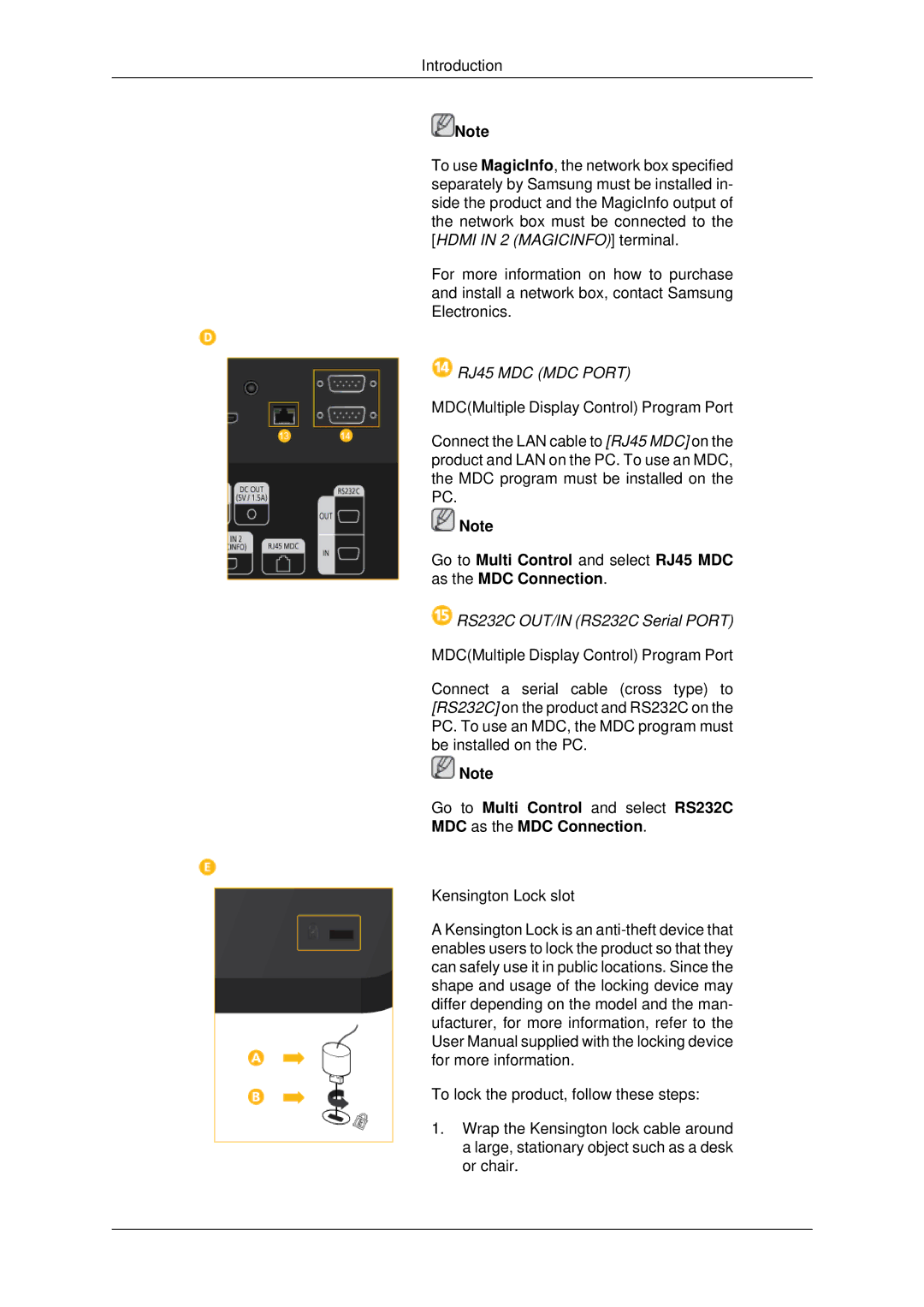 Samsung LH70CSBPLBC/EN, LH70CSBPLBC/XJ manual RJ45 MDC MDC Port 