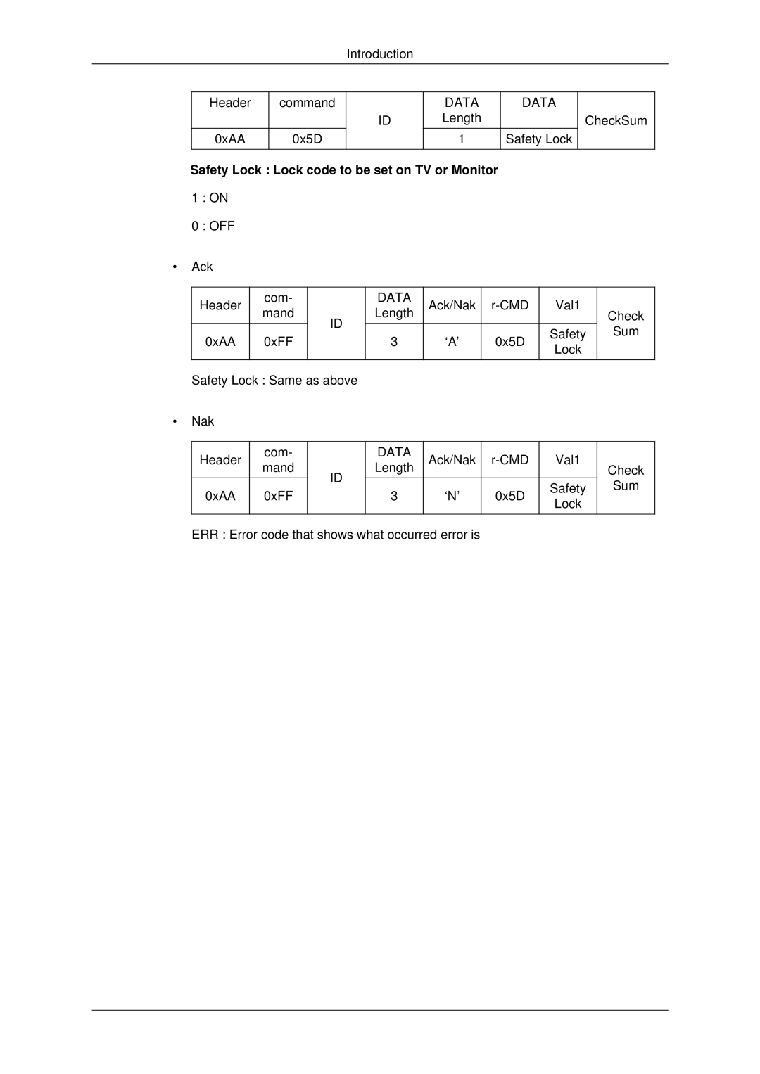 Samsung LH70CSBPLBC/EN, LH70CSBPLBC/XJ manual Introduction Header Command 