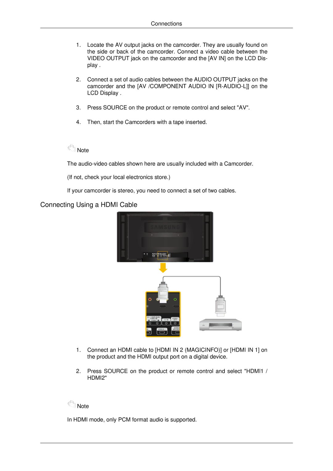 Samsung LH70CSBPLBC/EN, LH70CSBPLBC/XJ manual Connecting Using a Hdmi Cable 