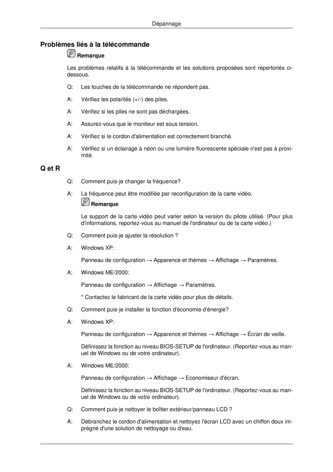 Samsung LH70CSBPLBC/EN manual Problèmes liés à la télécommande, Et R 