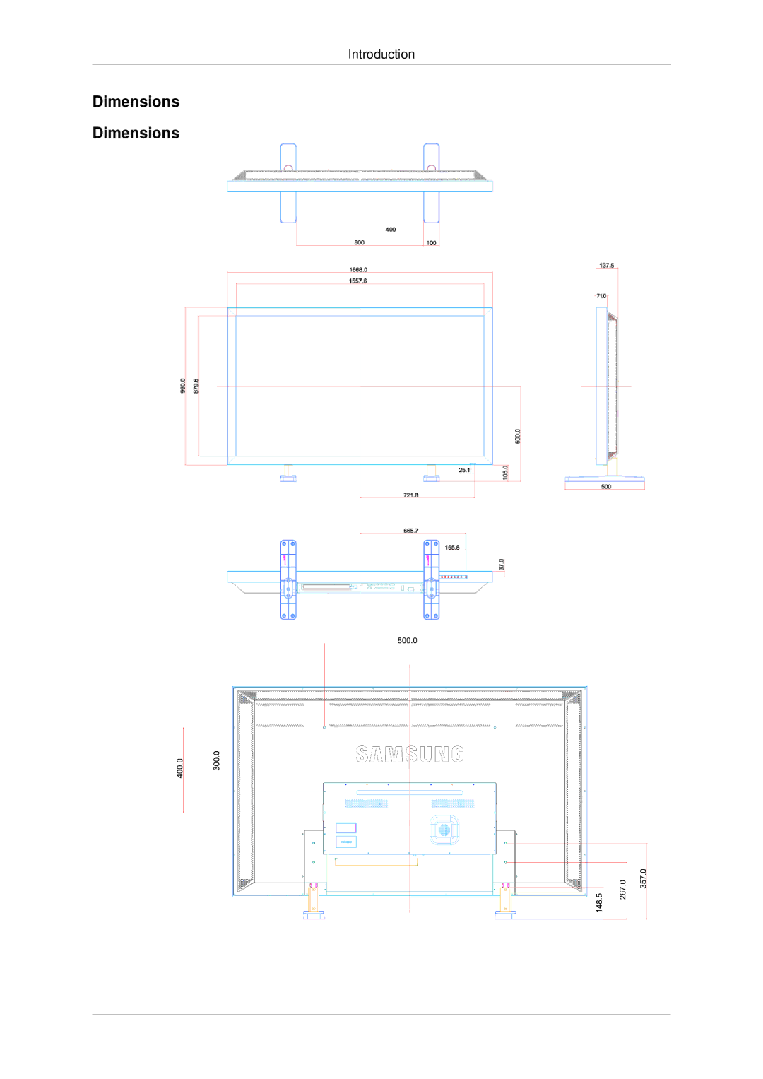 Samsung LH70CSBPLBC/EN manual Dimensions 