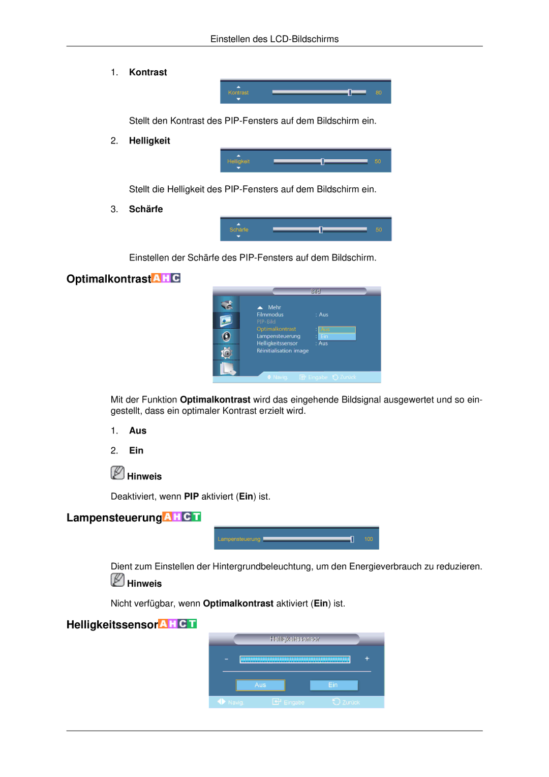 Samsung LH70CSBPLBC/EN manual Optimalkontrast 