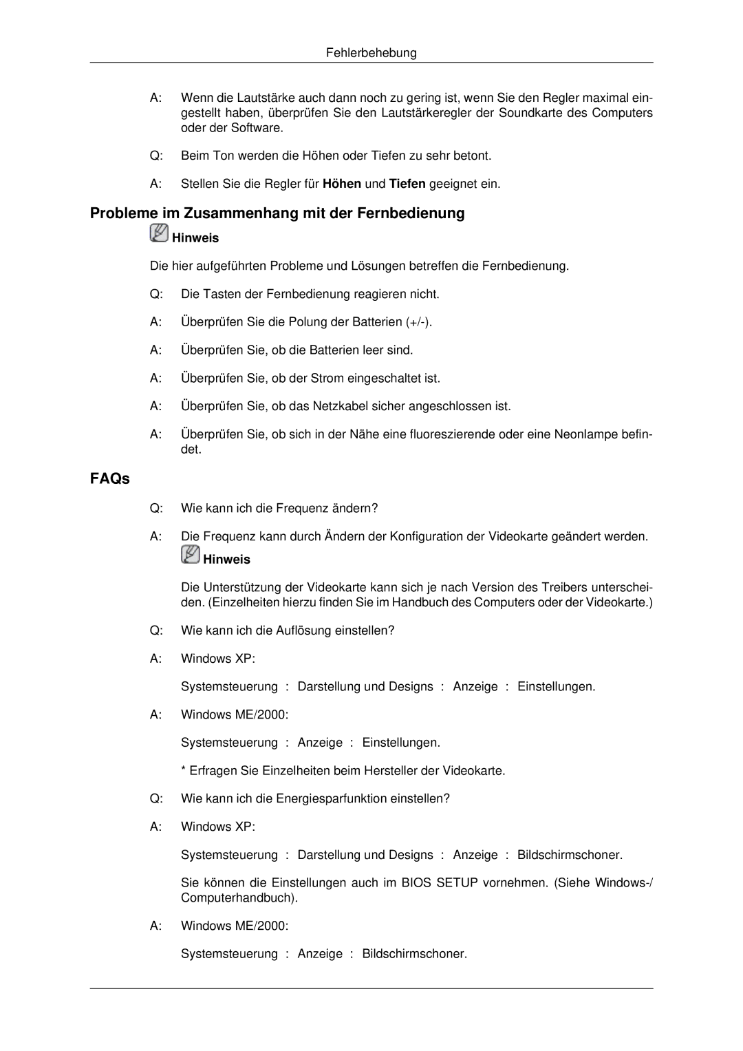 Samsung LH70CSBPLBC/EN manual Probleme im Zusammenhang mit der Fernbedienung, FAQs 