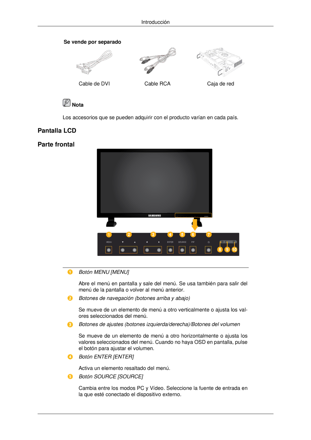 Samsung LH70CSBPLBC/EN manual Pantalla LCD Parte frontal, Botón Menu Menu 