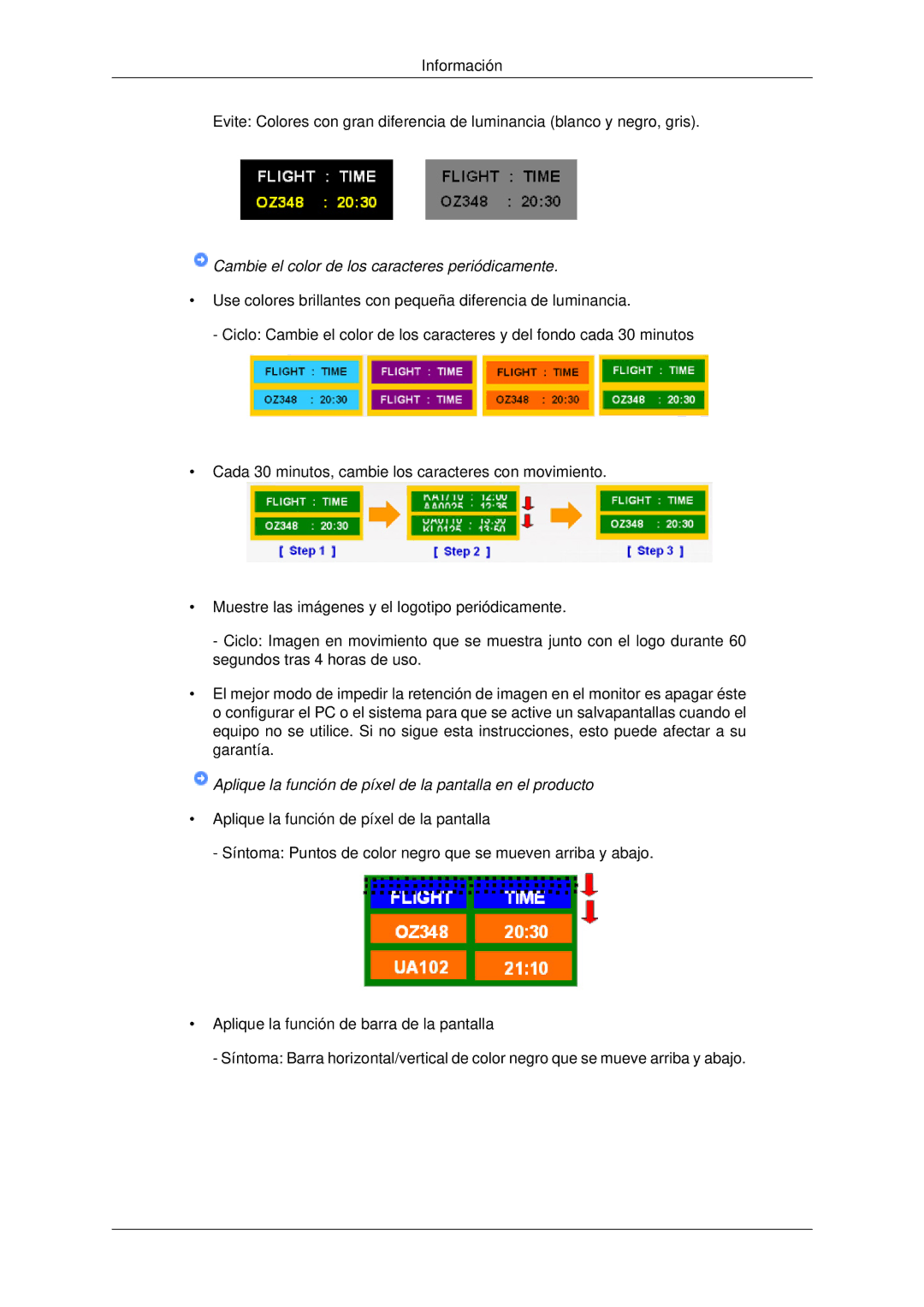 Samsung LH70CSBPLBC/EN manual Cambie el color de los caracteres periódicamente 