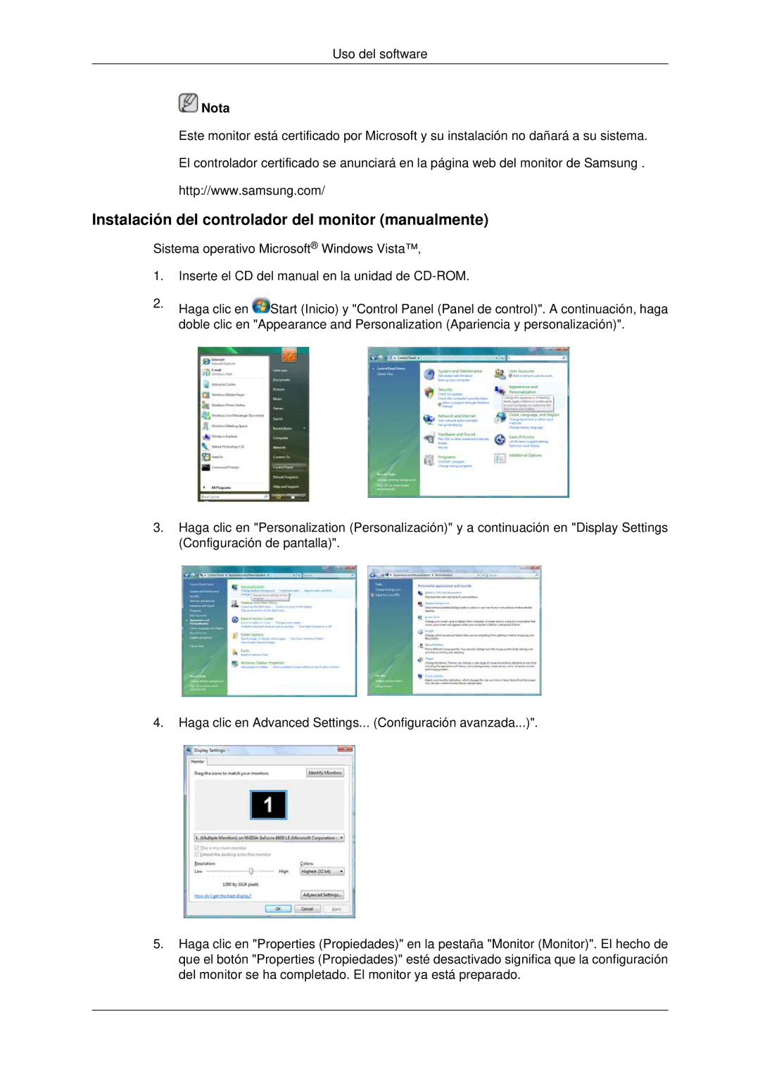 Samsung LH70CSBPLBC/EN Instalación del controlador del monitor manualmente 