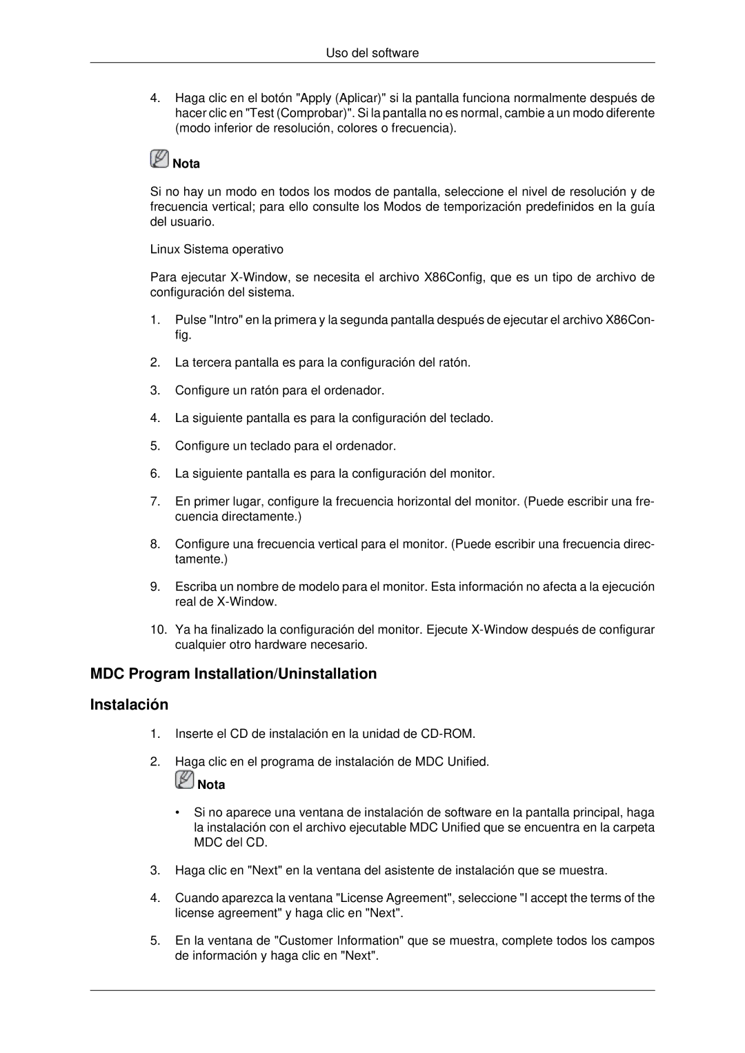 Samsung LH70CSBPLBC/EN manual MDC Program Installation/Uninstallation Instalación, Nota 