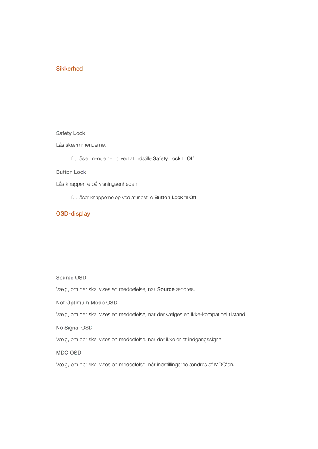 Samsung LH70CSBPLBC/EN manual Sikkerhed, OSD-display 