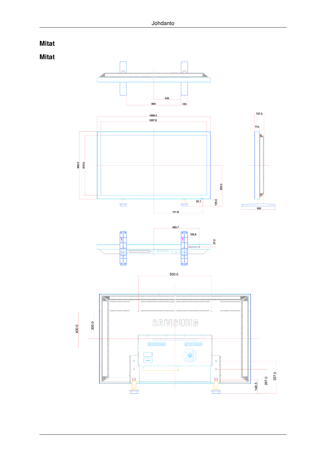 Samsung LH70CSBPLBC/EN manual Mitat 