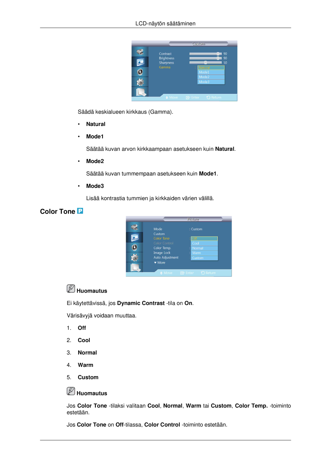 Samsung LH70CSBPLBC/EN manual Color Tone, Natural Mode1, Mode2, Mode3 