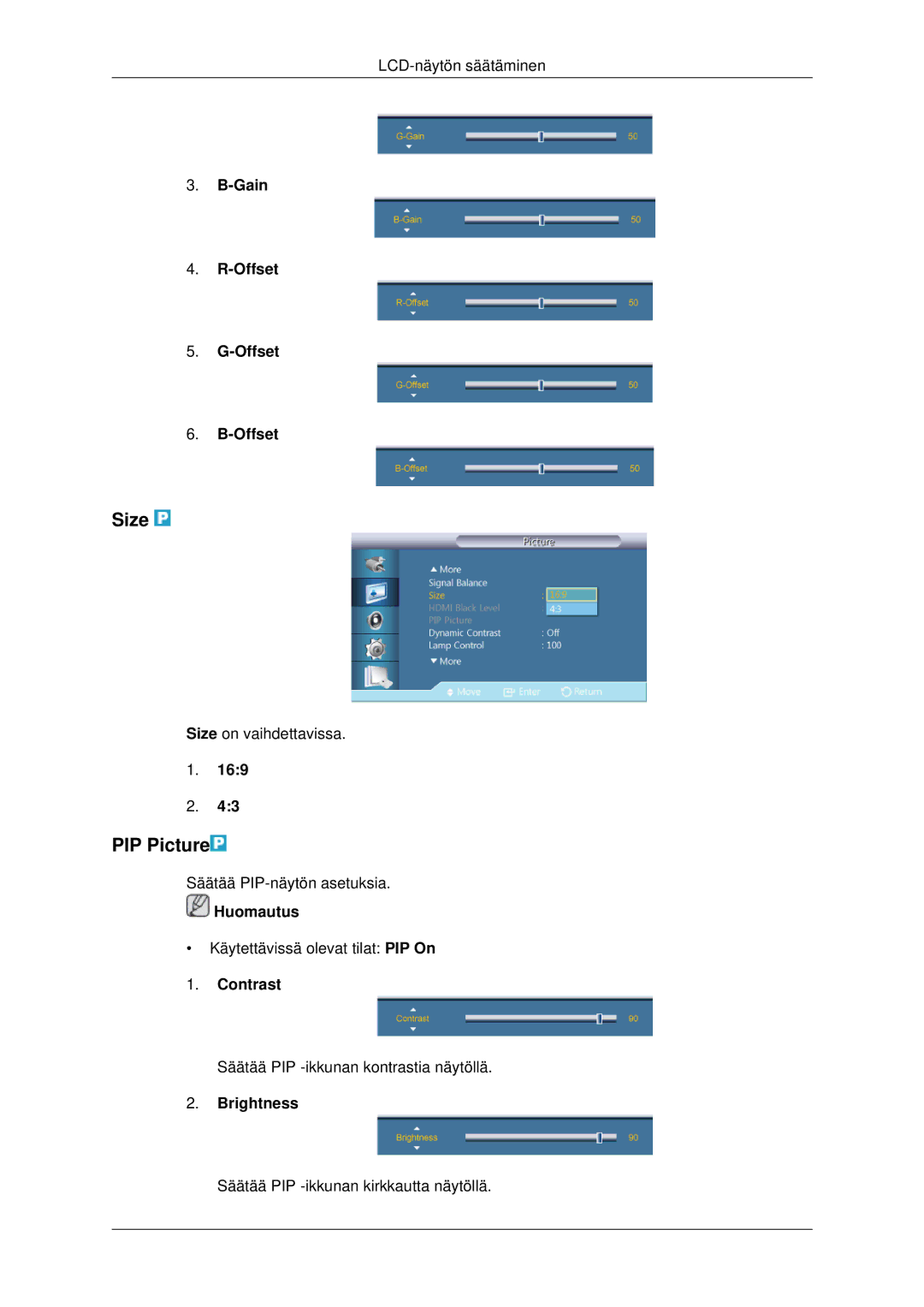 Samsung LH70CSBPLBC/EN manual PIP Picture, Gain Offset 