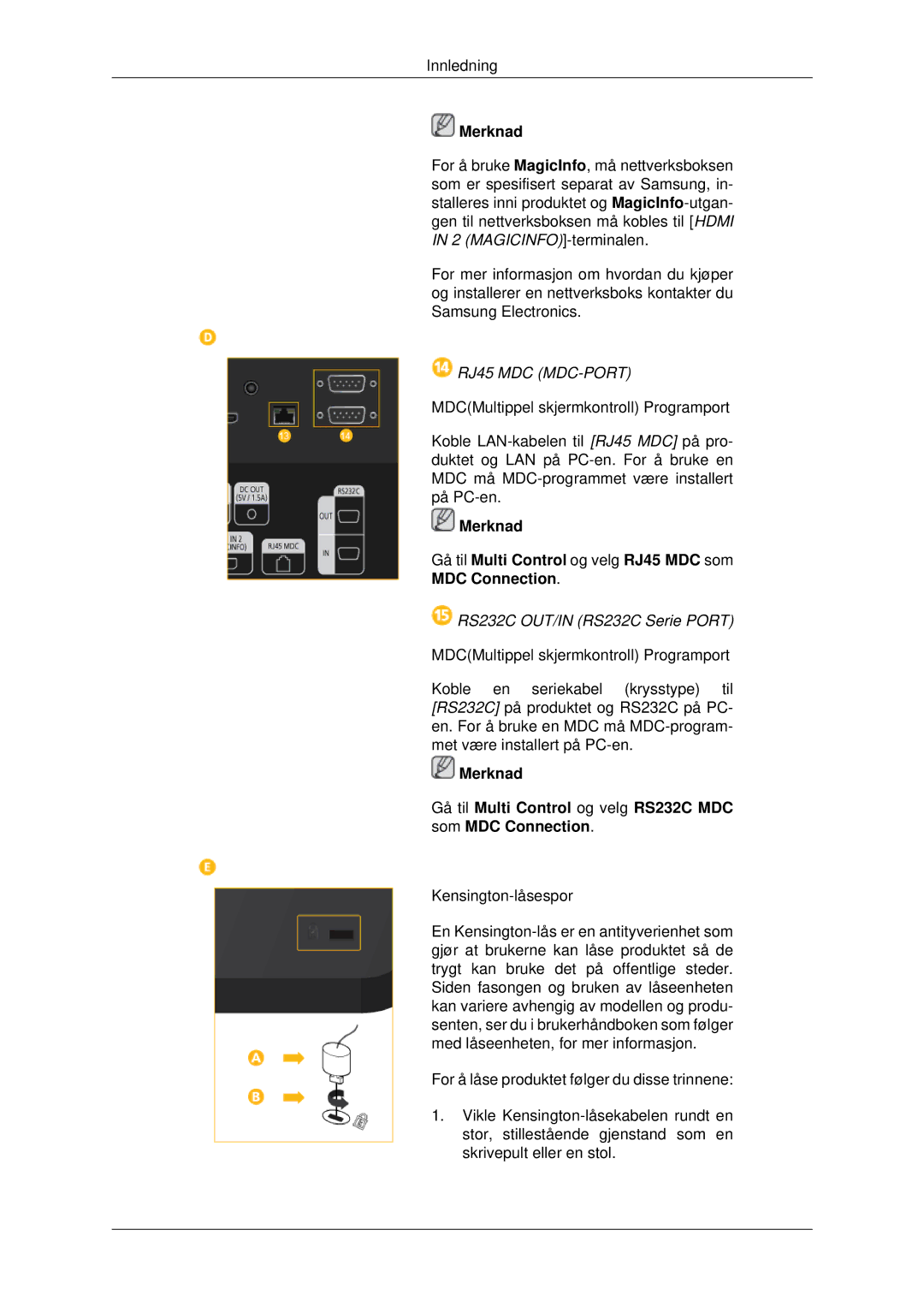 Samsung LH70CSBPLBC/EN manual RJ45 MDC MDC-PORT 