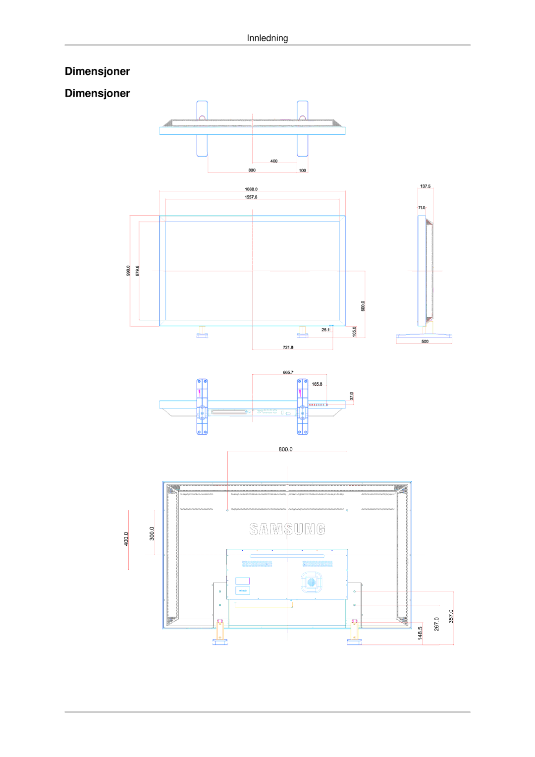 Samsung LH70CSBPLBC/EN manual Dimensjoner 