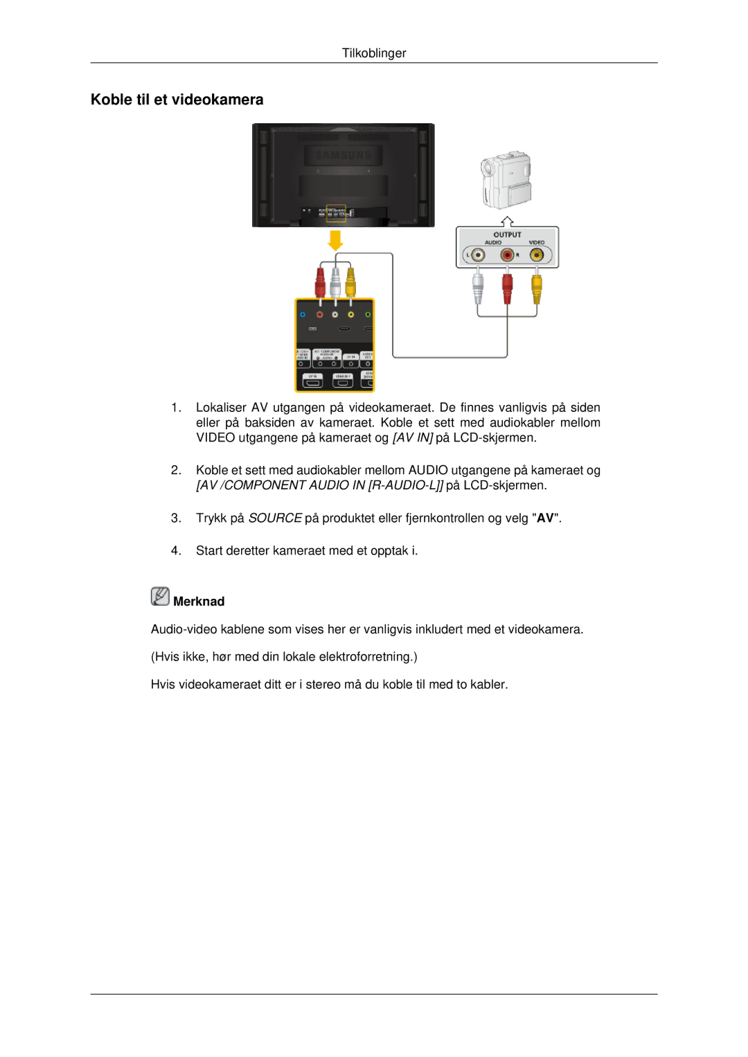 Samsung LH70CSBPLBC/EN manual Koble til et videokamera 