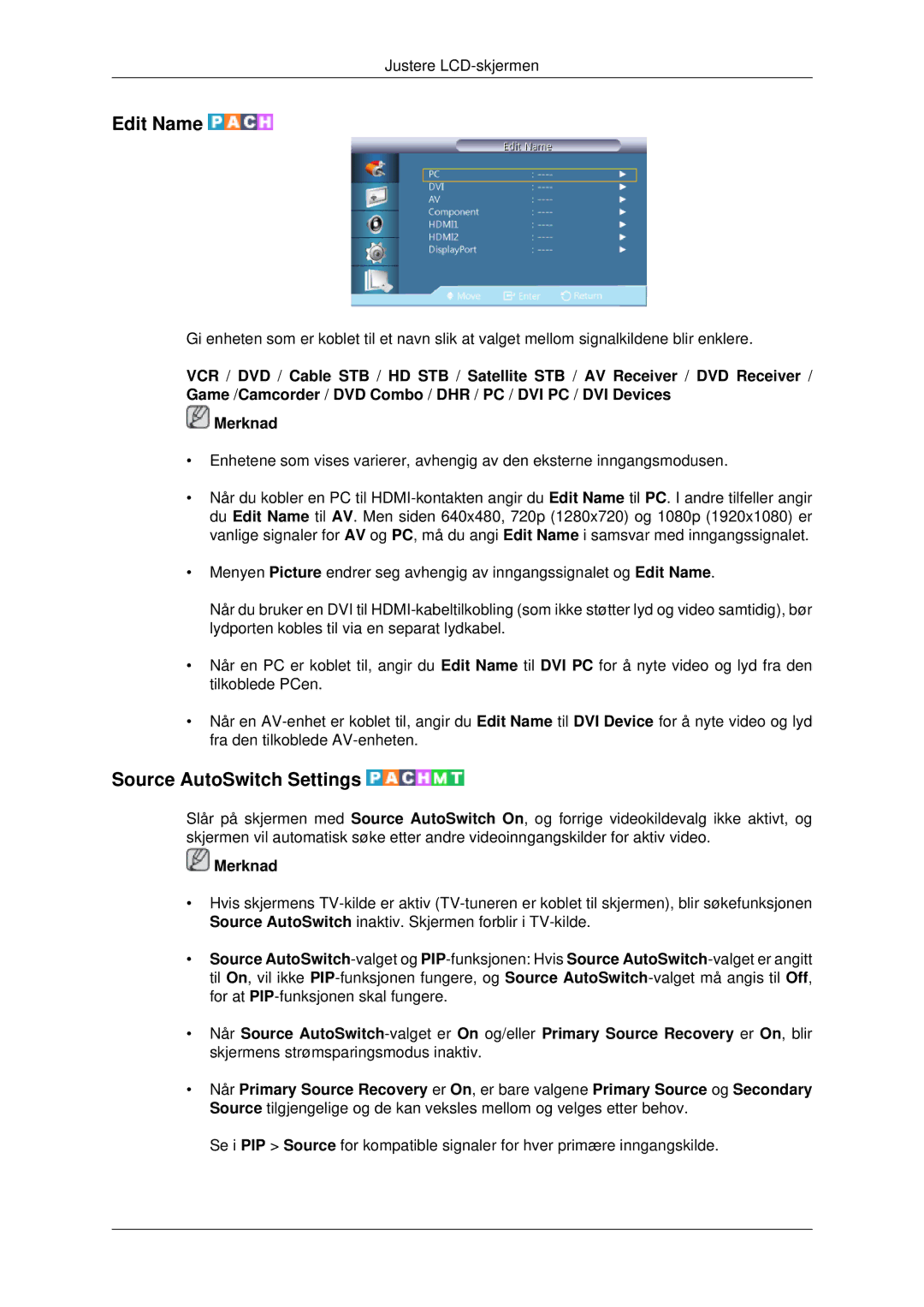 Samsung LH70CSBPLBC/EN manual Edit Name, Source AutoSwitch Settings 