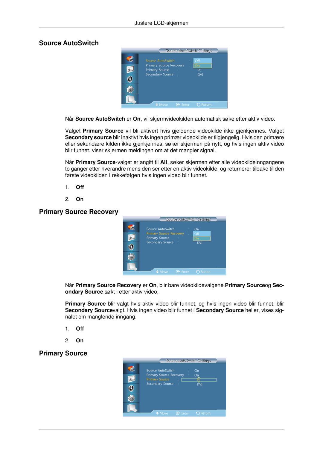 Samsung LH70CSBPLBC/EN manual Source AutoSwitch, Primary Source Recovery 