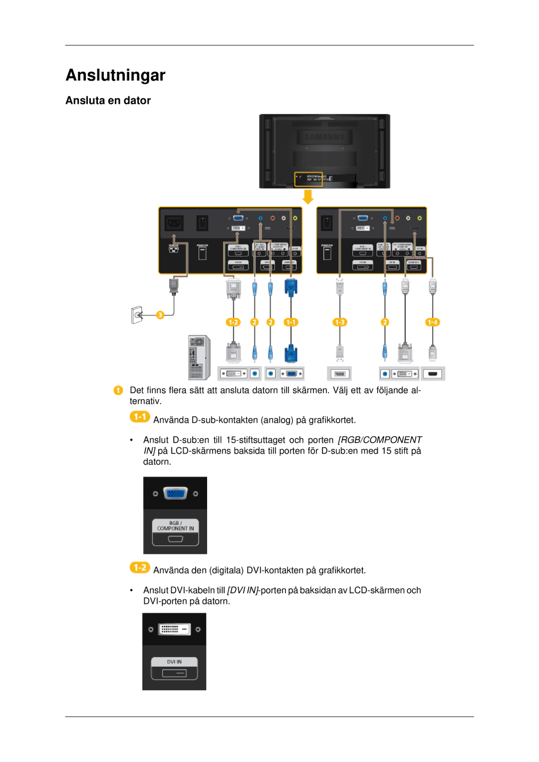 Samsung LH70CSBPLBC/EN manual Anslutningar, Ansluta en dator 