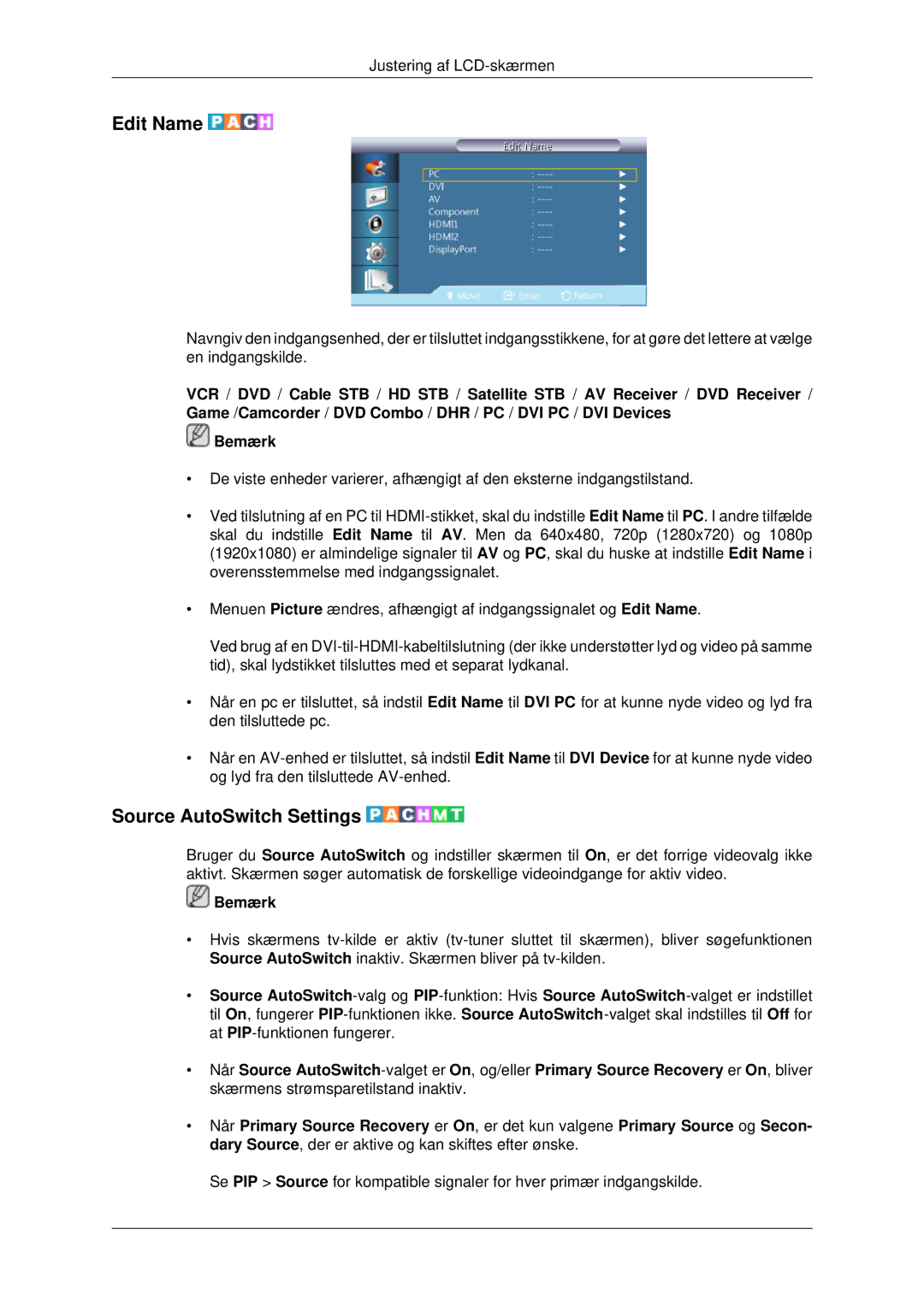 Samsung LH70CSBPLBC/EN manual Edit Name, Source AutoSwitch Settings 