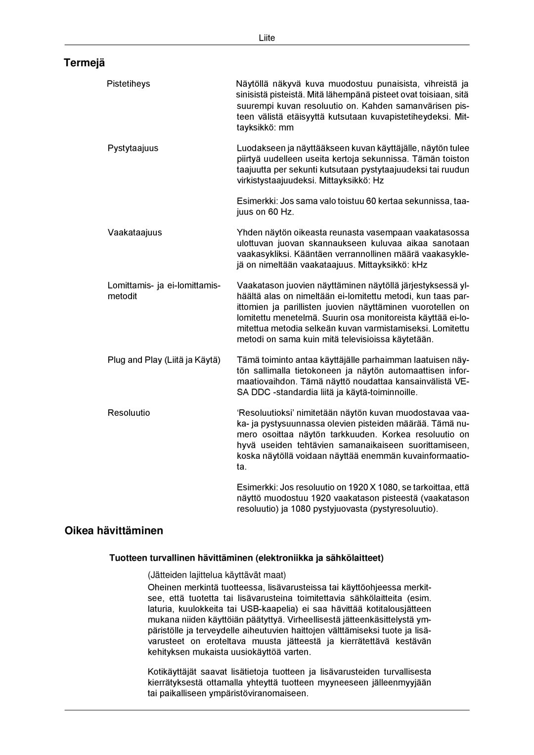 Samsung LH70CSBPLBC/EN manual Termejä, Oikea hävittäminen 