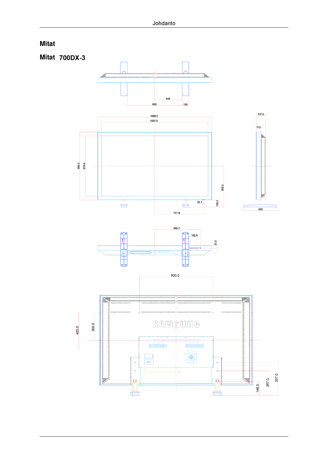 Samsung LH70CSBPLBC/EN manual Mitat Mitat 700DX-3 