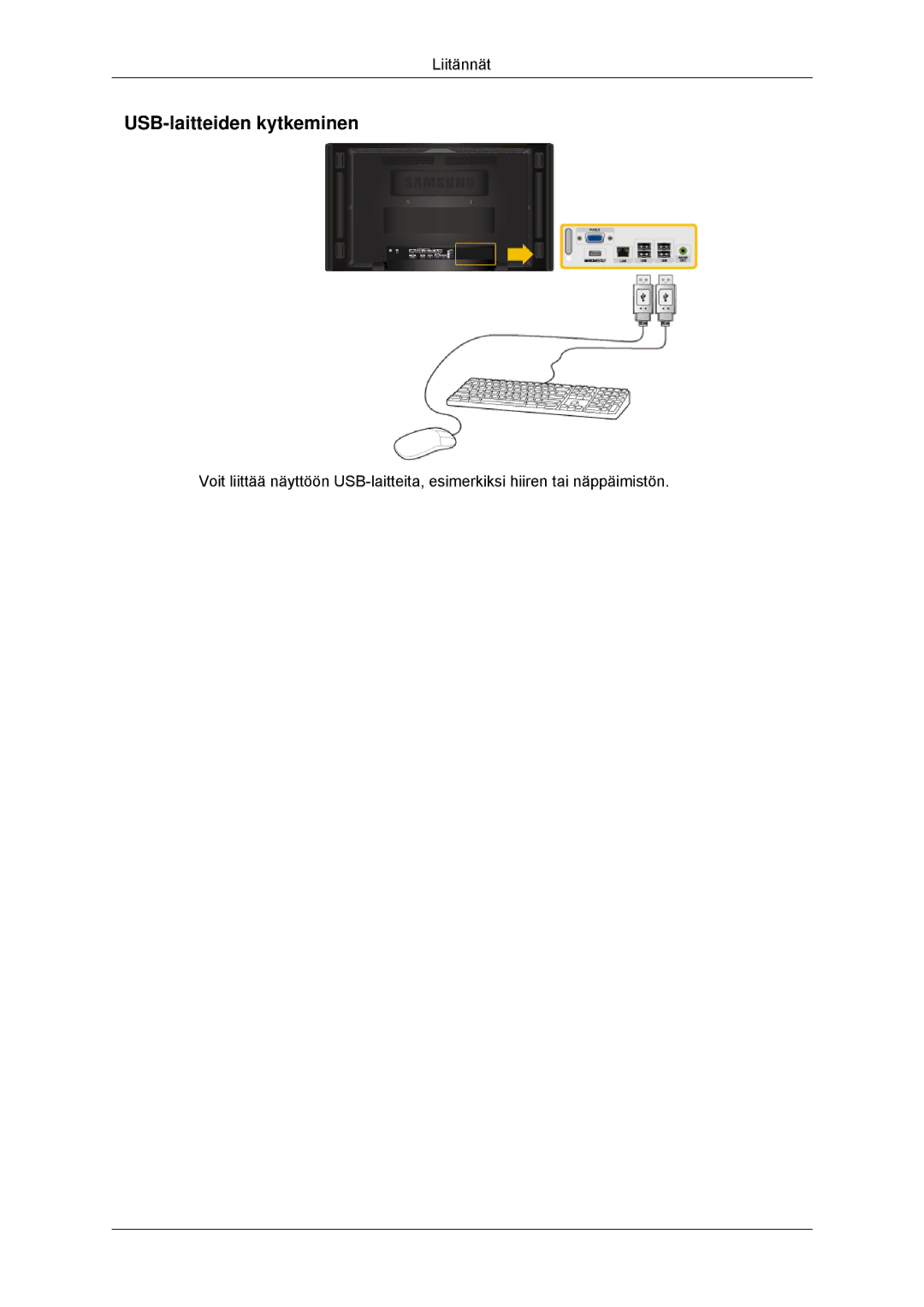 Samsung LH70CSBPLBC/EN manual USB-laitteiden kytkeminen 