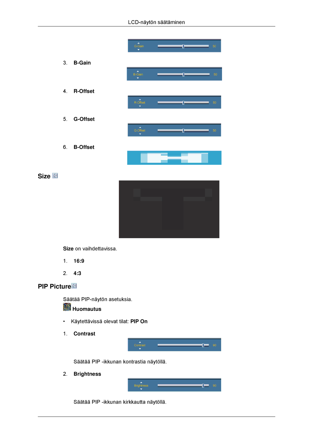 Samsung LH70CSBPLBC/EN manual PIP Picture, Gain Offset 